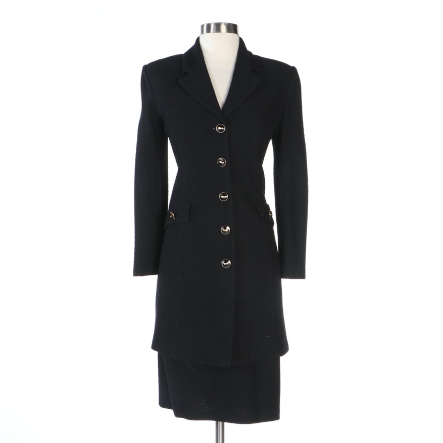 St. John Collection Black Bouclé Knit Skirt Suit Set