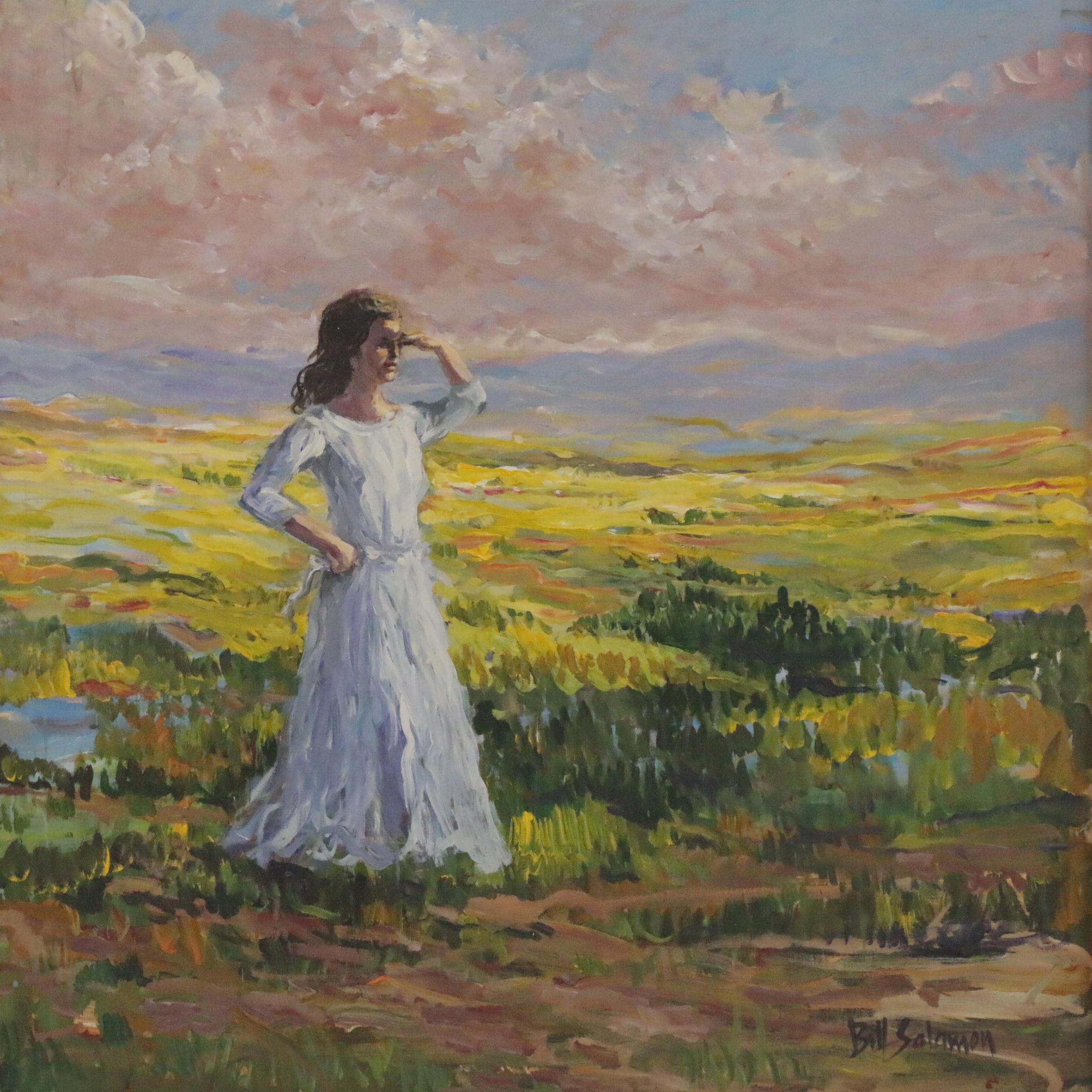 Bill Salamon Oil Painting of Figure Looking Out, 20th Century