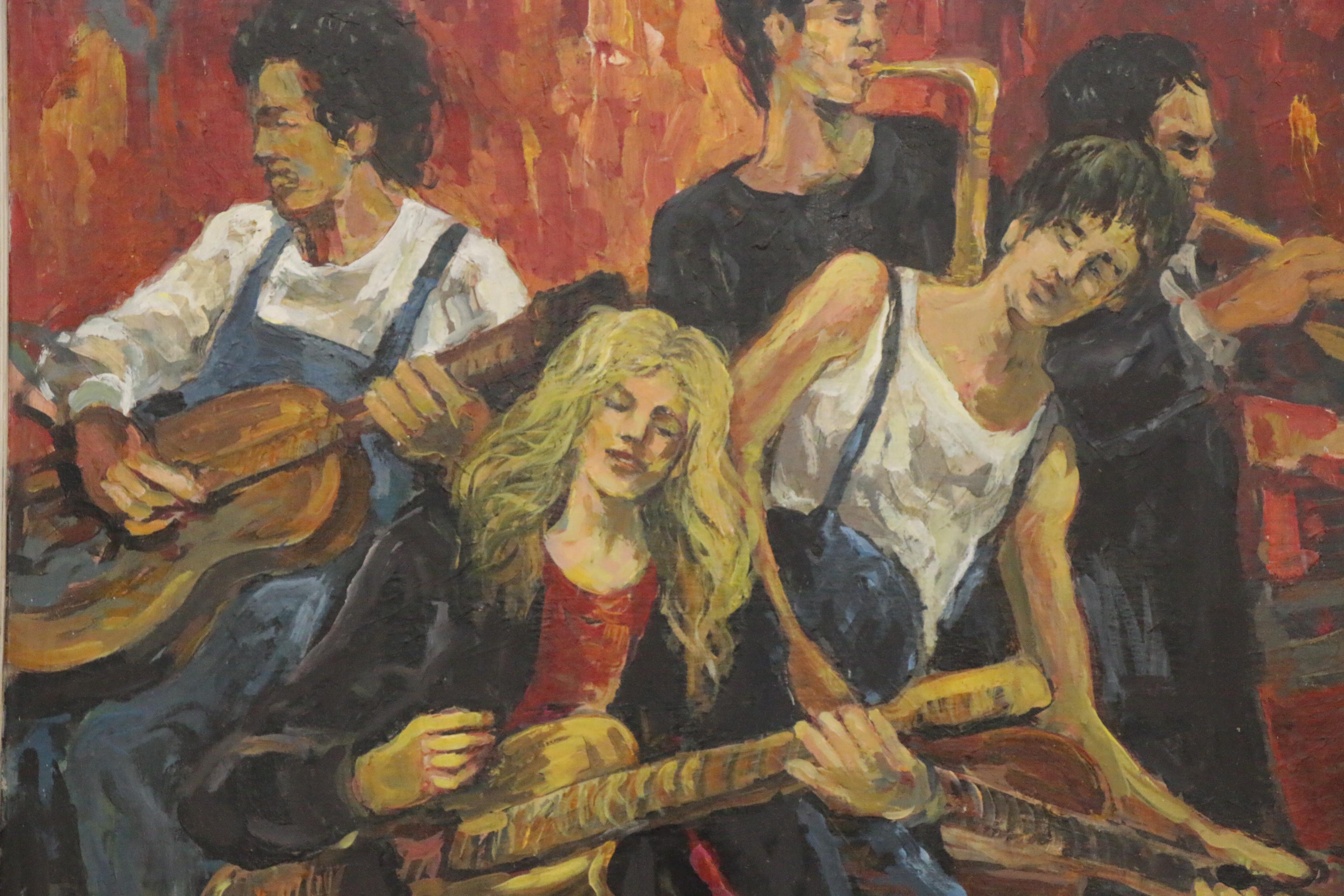 Bill Salamon Oil Painting of Band, 20th Century