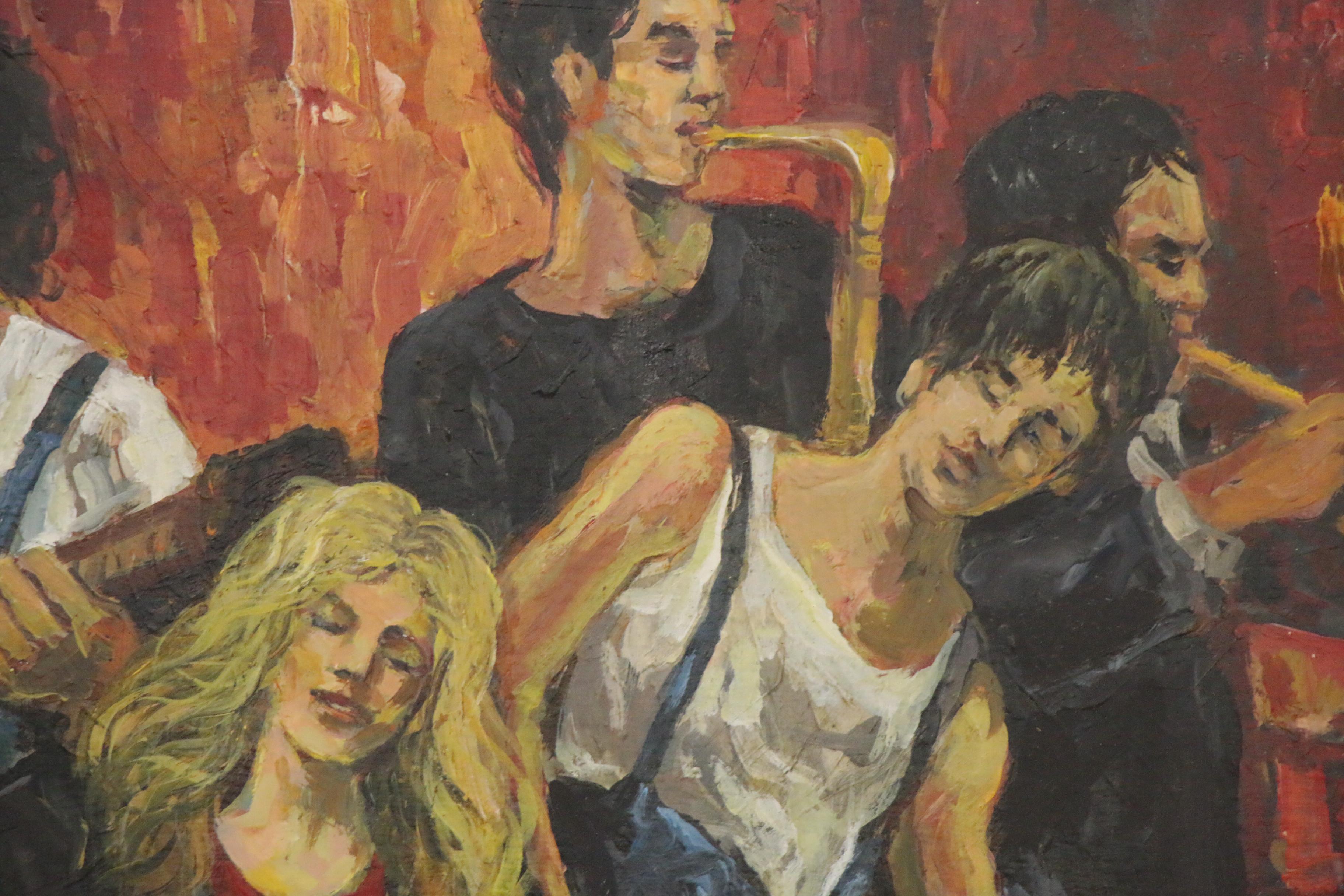 Bill Salamon Oil Painting of Band, 20th Century