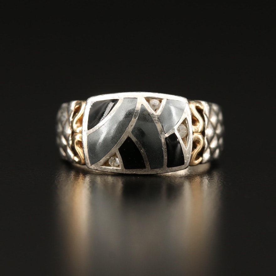 Bagley & Hotchkiss Sterling Hematite, Onyx and Sapphire Ring with 18K Accents