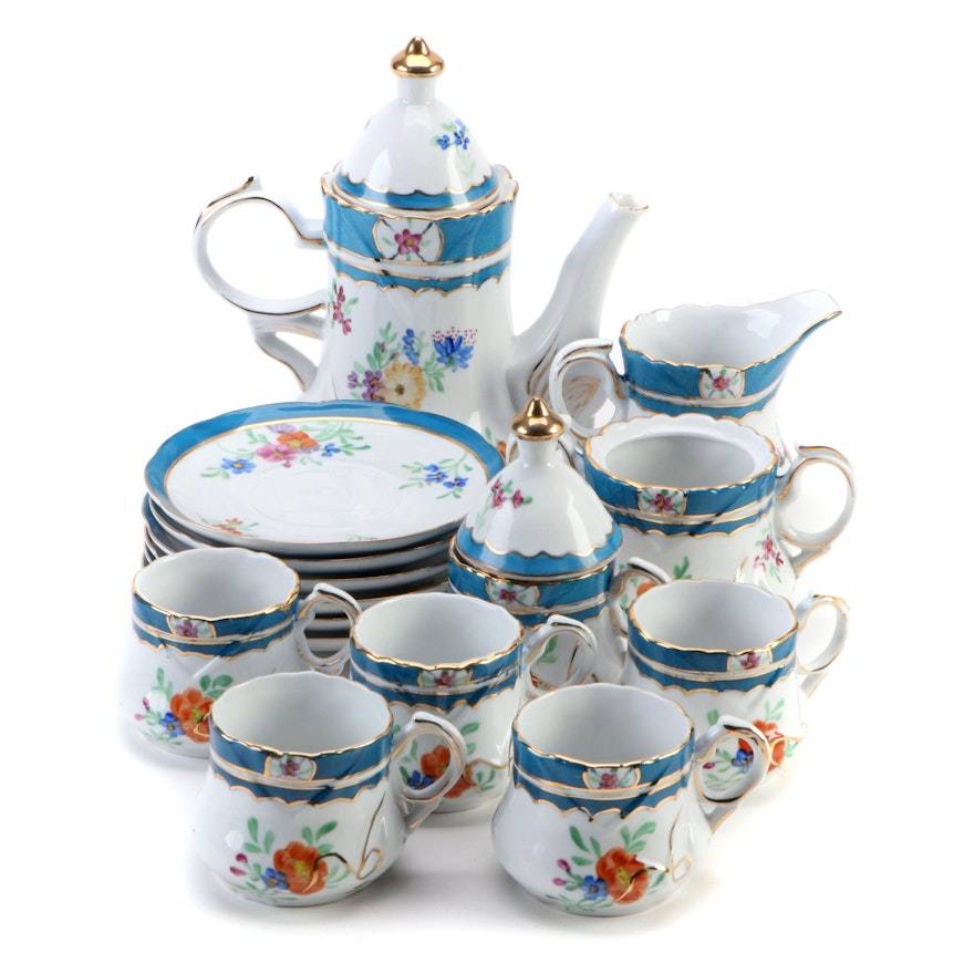 Chinese Limoges Floral Porcelain Play Tea Set, Mid to late 20th Century