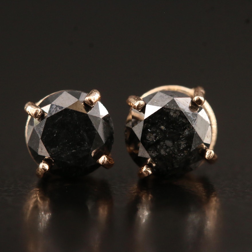 14K Rose Gold 1.30 CTW Black Diamond Stud Earrings