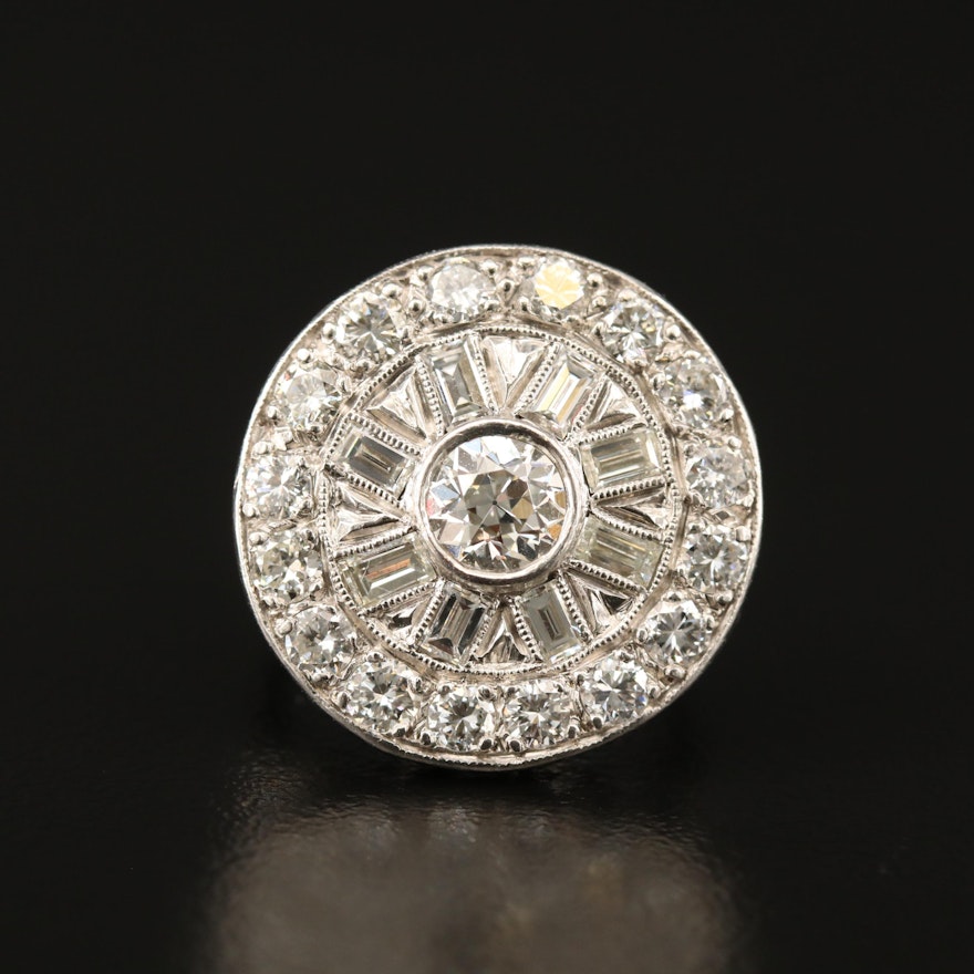 Vintage Platinum 2.15 CTW Diamond Circle Ring with Milgrain Pattern
