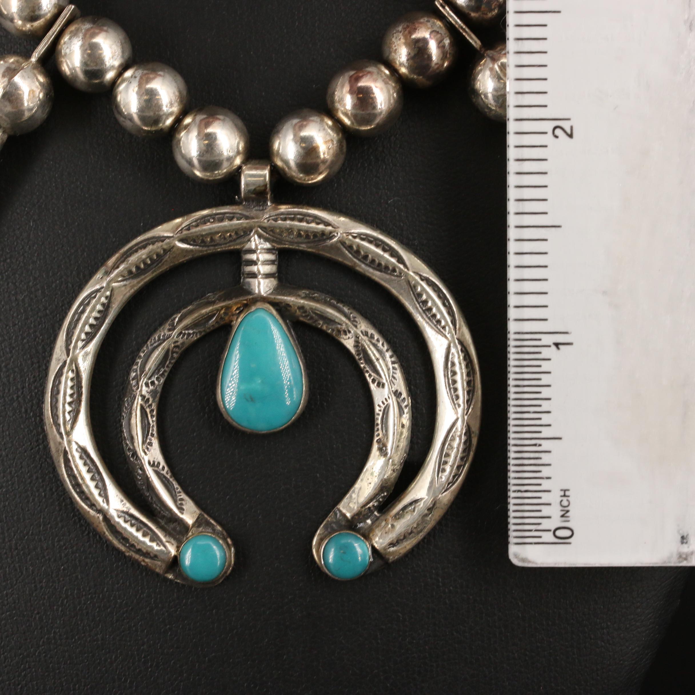 Bell Trading Post Sterling Turquoise Squash Blossom Necklace