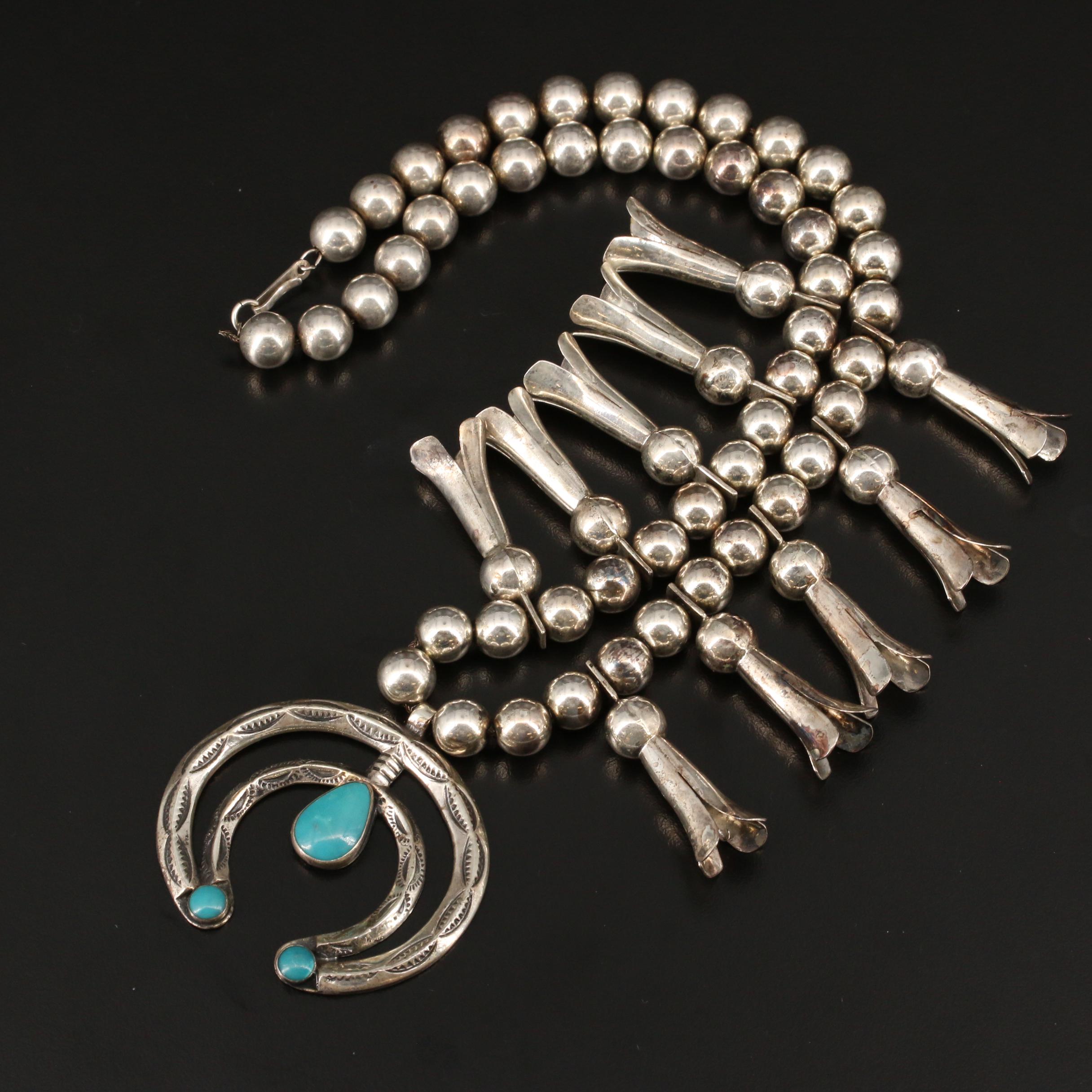 Bell Trading Post Sterling Turquoise Squash Blossom Necklace