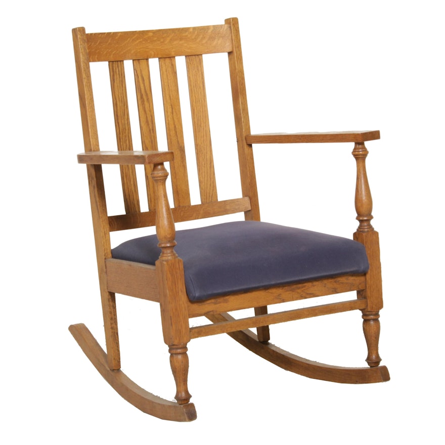 Arts & Crafts Mission Style Oak Rocking Chair, Early 20th Century