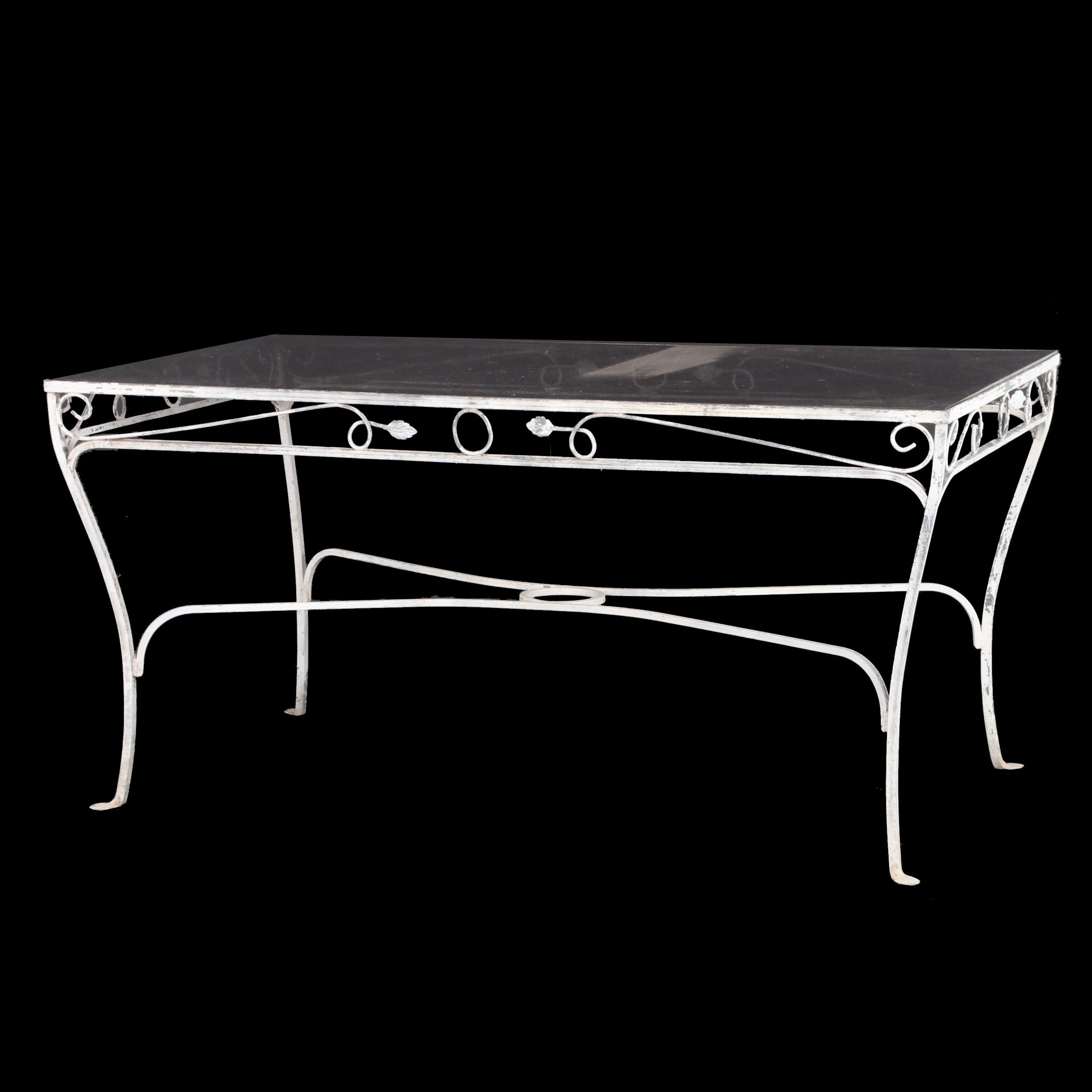Painted Metal Glass Top Patio Dining Table, Late 20th Century