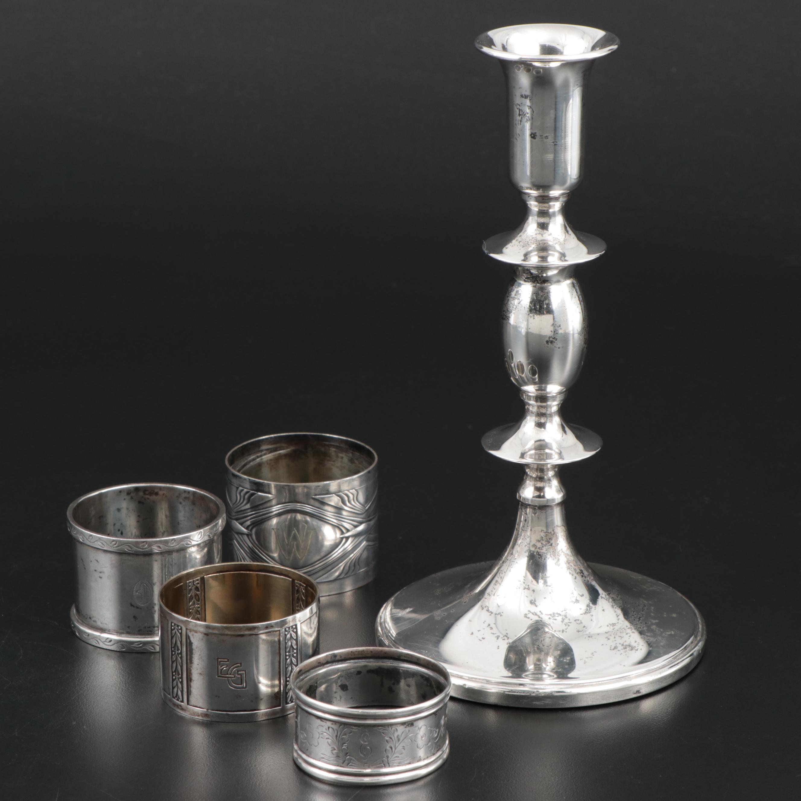 Baldwin & Miller Weighted Sterling Silver Candlestick with Napkin Rings