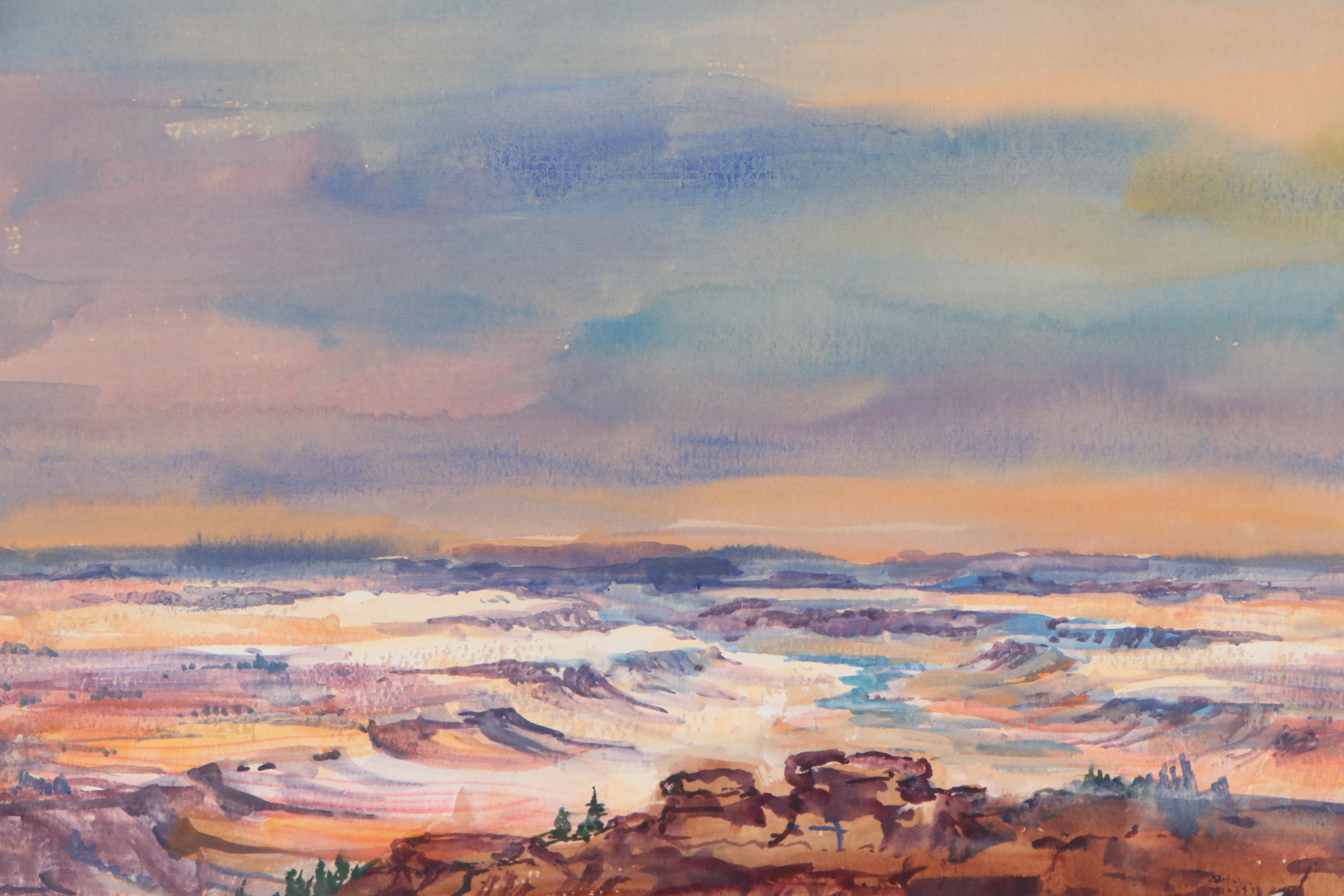 Larry Veeder Western Desert Landscape Gouache Painting, 1989