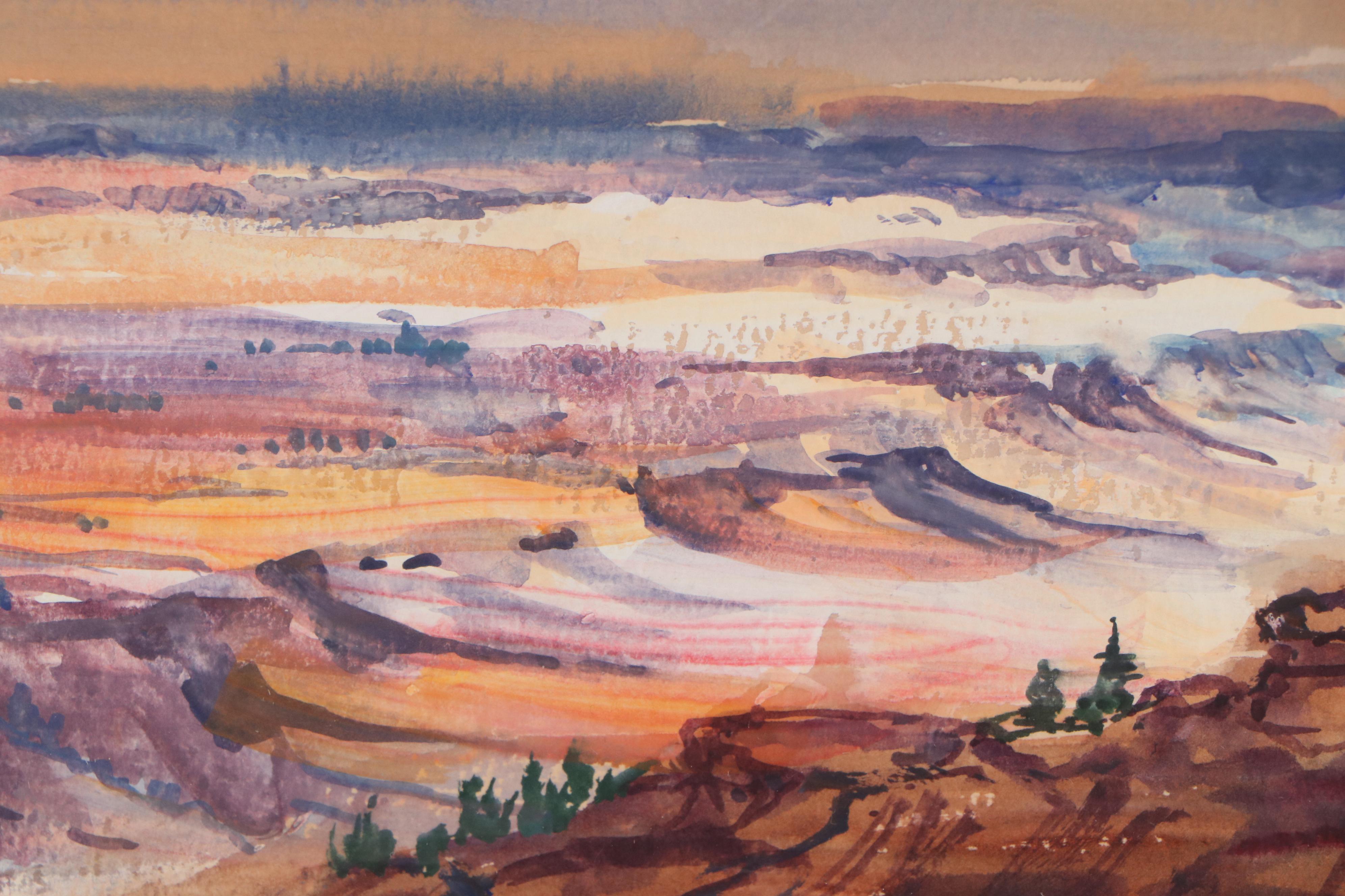 Larry Veeder Western Desert Landscape Gouache Painting, 1989