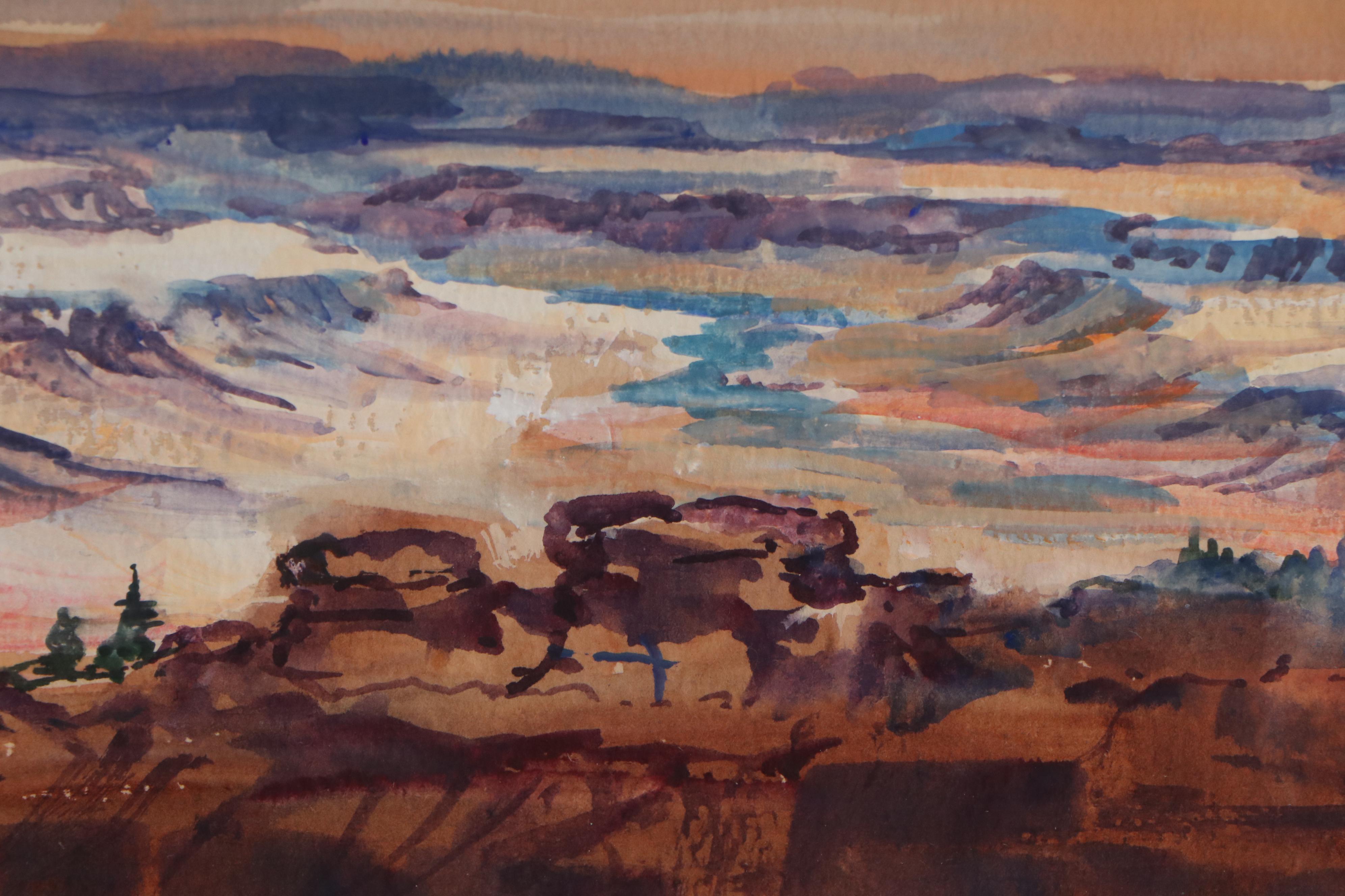 Larry Veeder Western Desert Landscape Gouache Painting, 1989