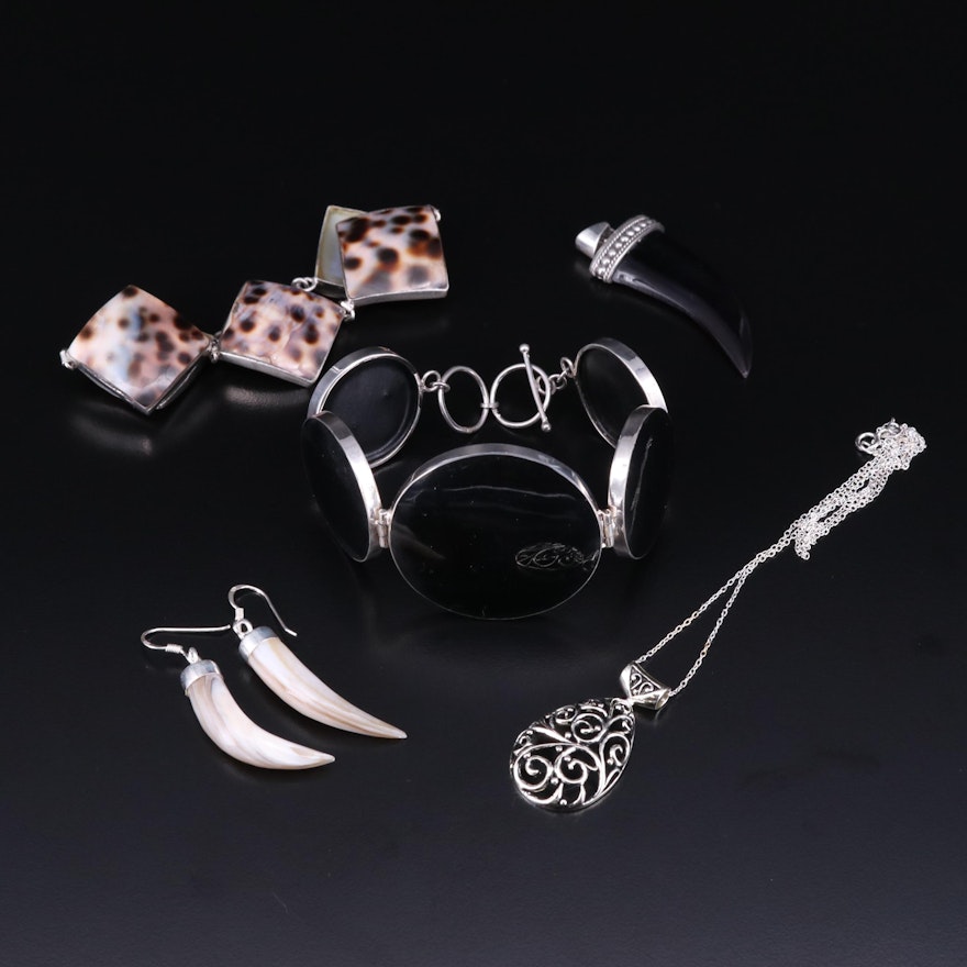 Sterling Silver Jewelry with Shell and Horn Designs