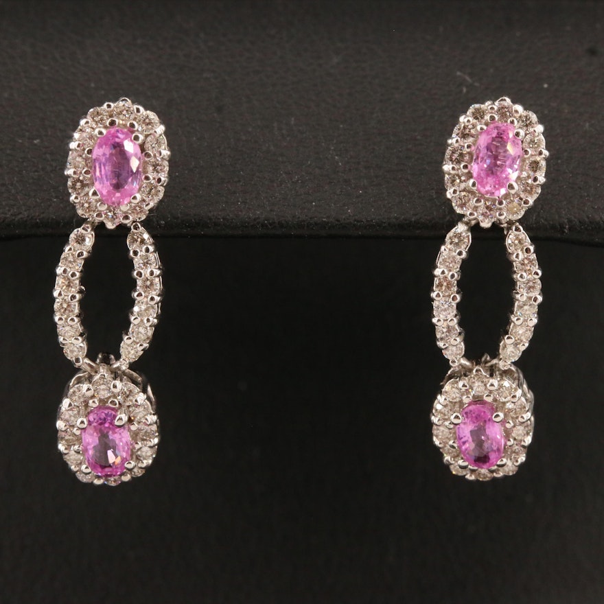 14K Pink Sapphire and 1.01 CTW Diamond Drop Earrings