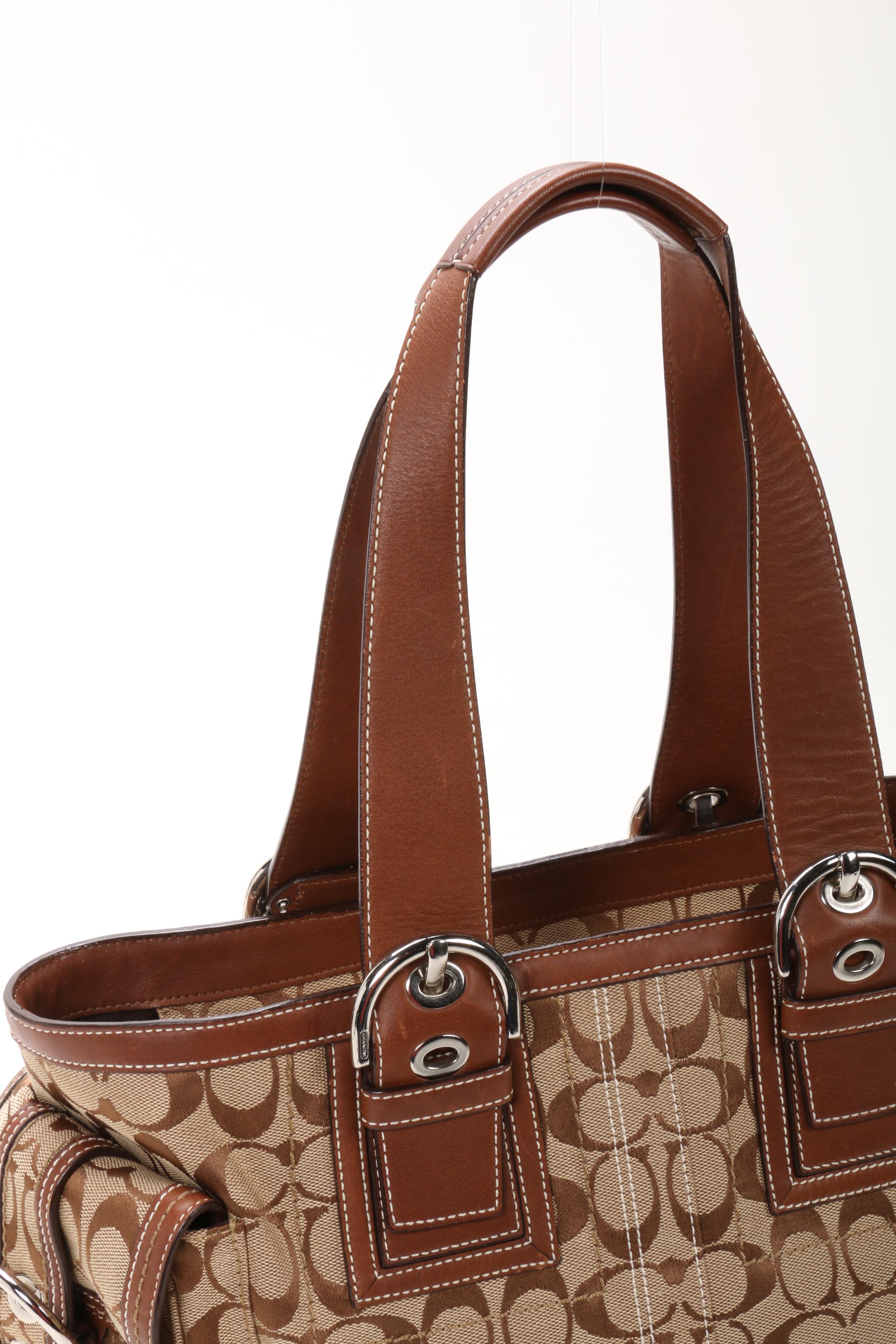Coach Signature Canvas and Leather Tote Bag with Contrast Stitching