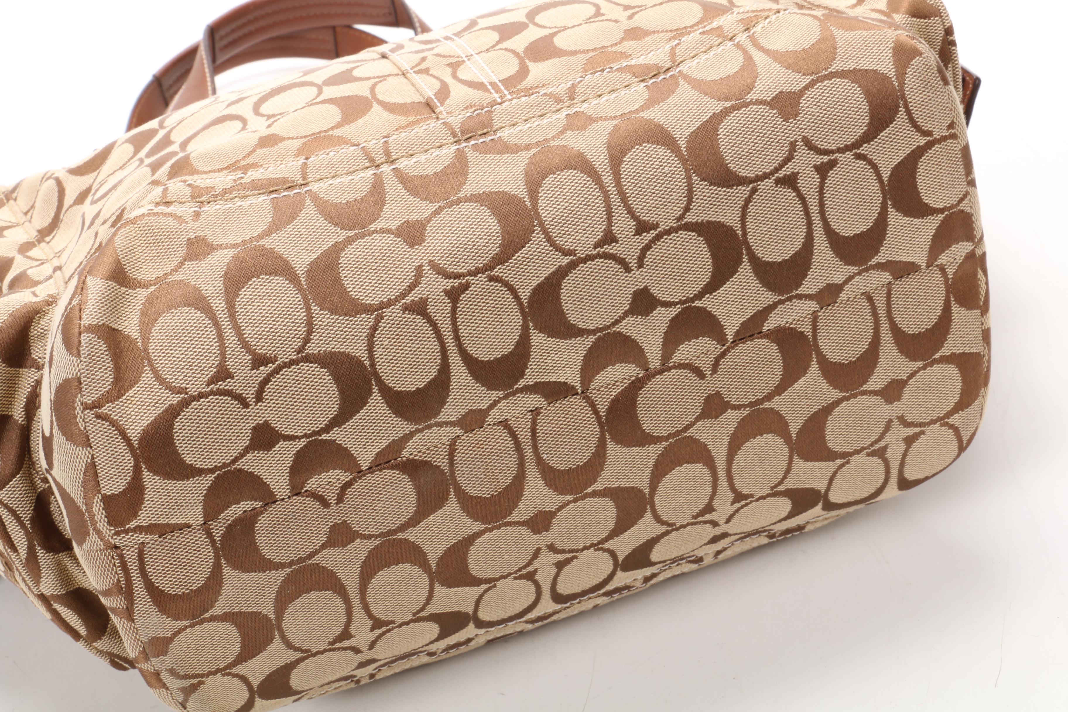 Coach Signature Canvas and Leather Tote Bag with Contrast Stitching