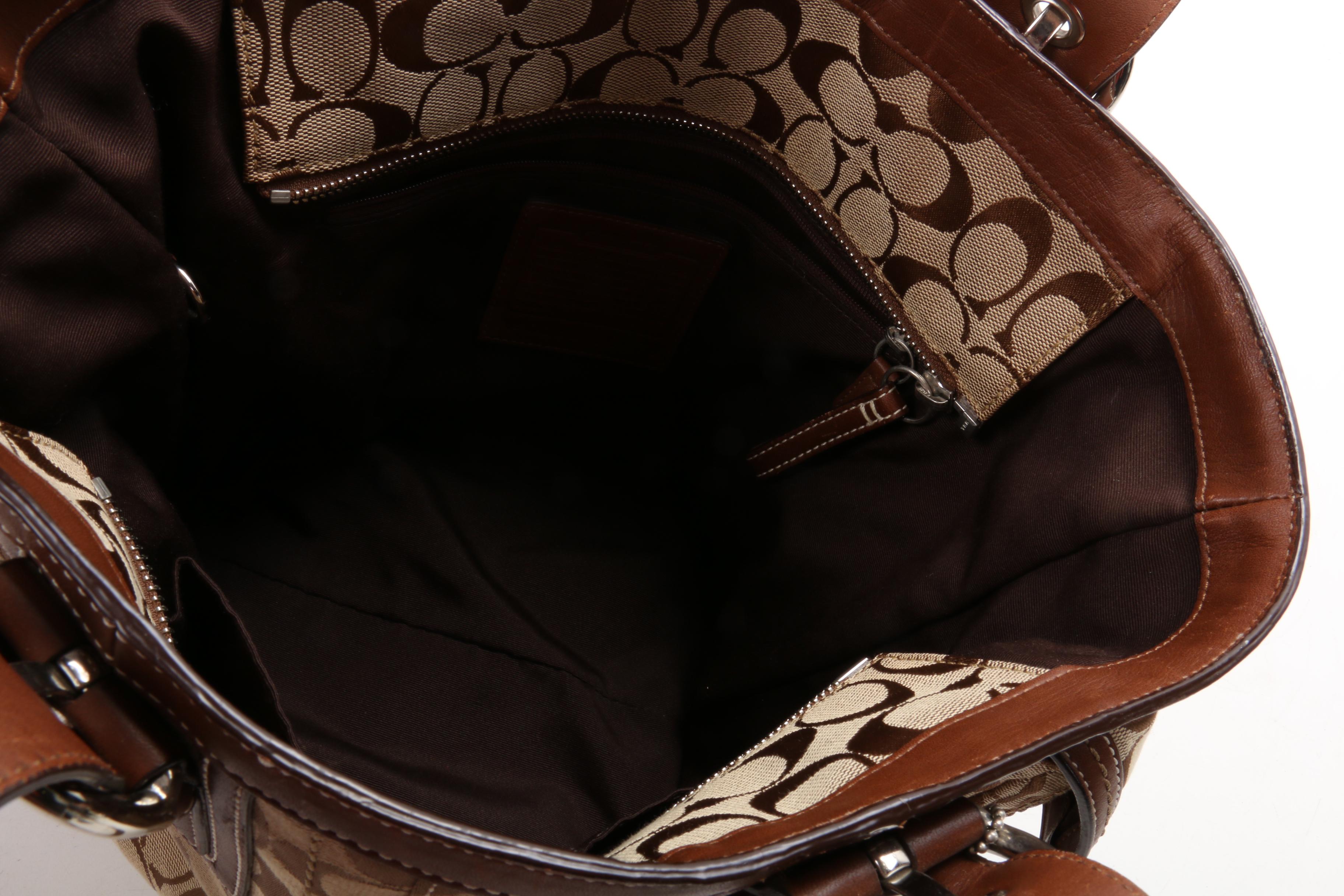 Coach Signature Canvas and Leather Tote Bag with Contrast Stitching