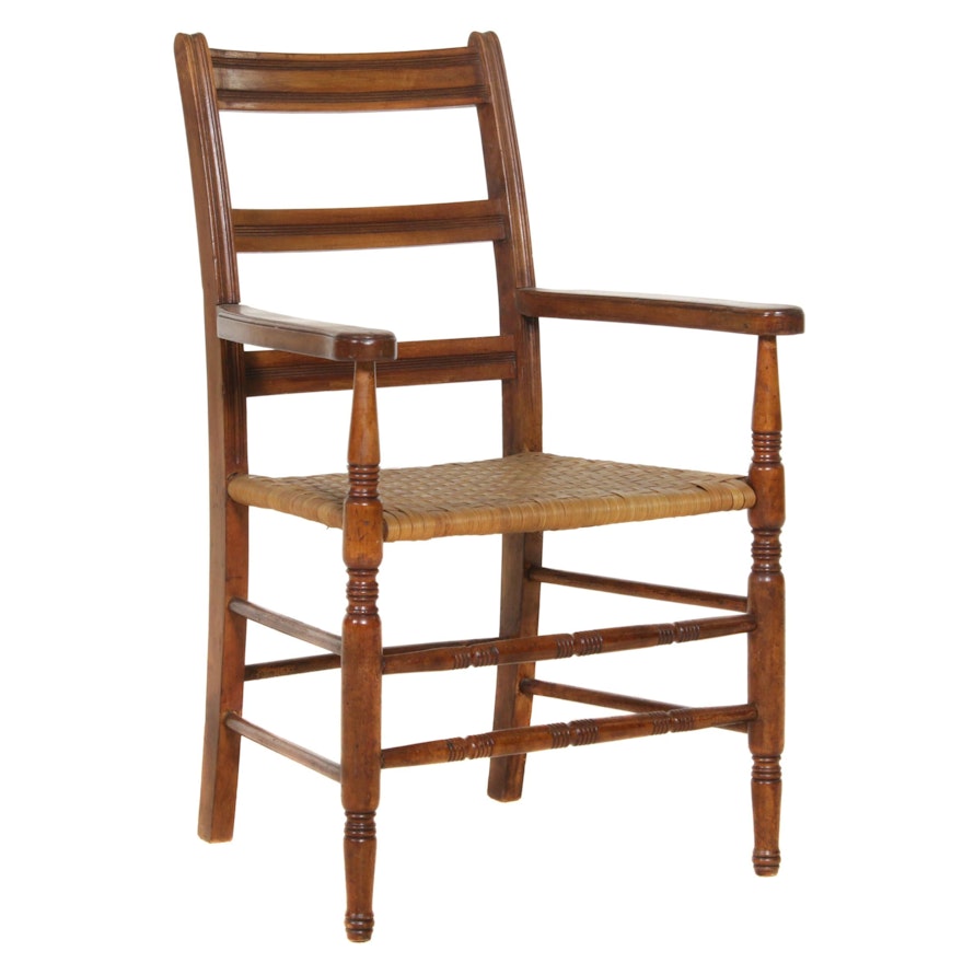 Oak Ladder Back Armchair with Woven Splint Seat, Early 20th Century