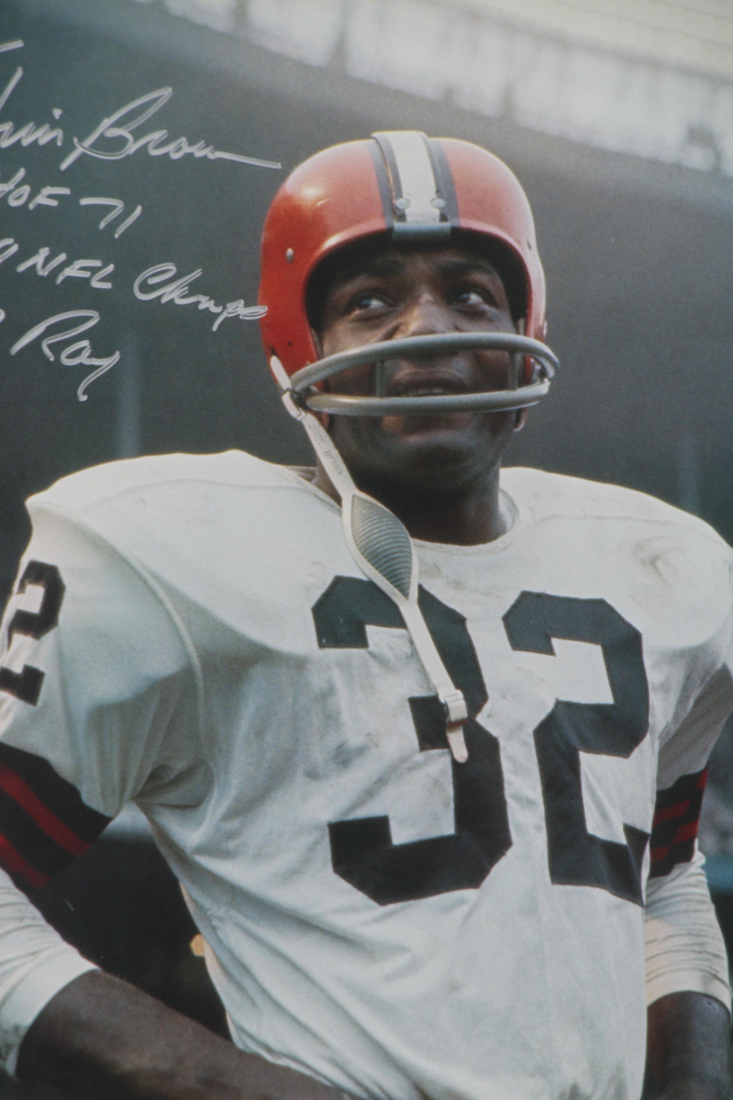 Jim Brown Signed "1957 ROY," "1964 NFL Champs," and "HOF 71" Framed Print, PSA