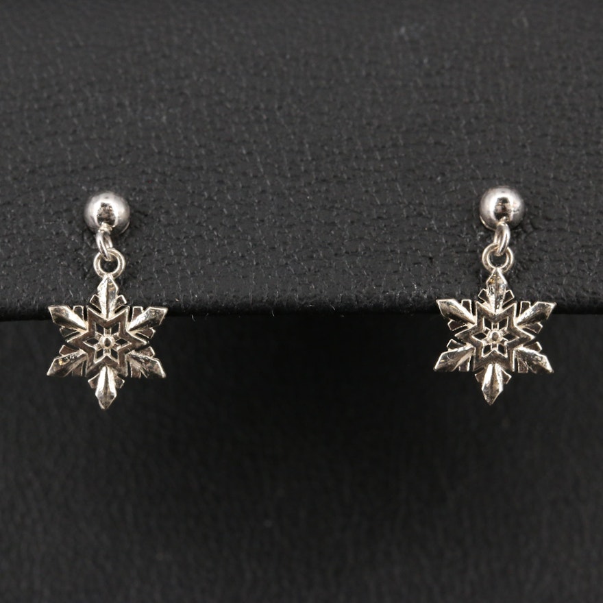 14K Snowflake Dangle Earrings