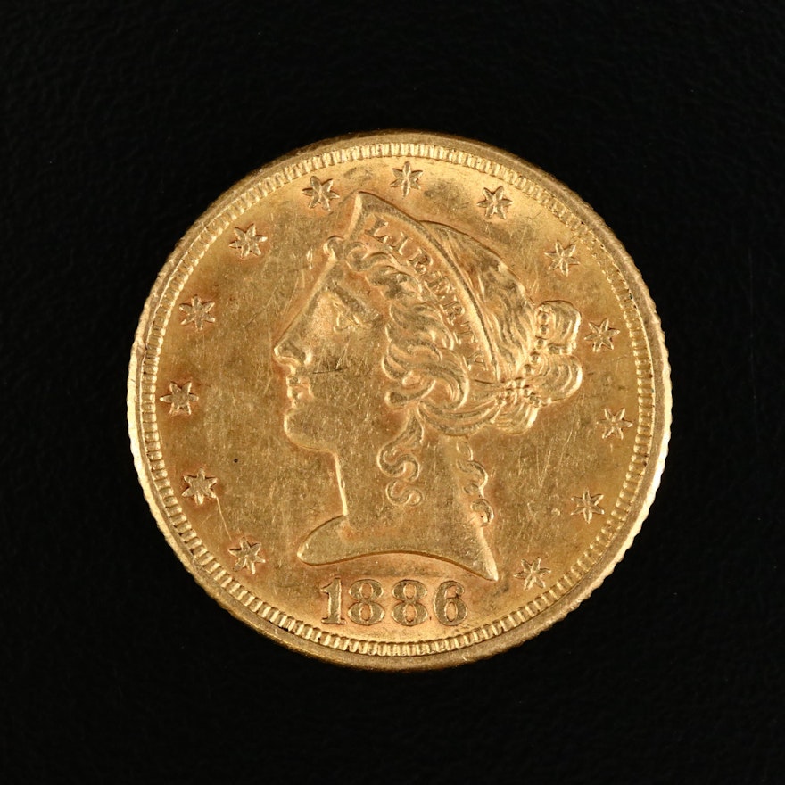 1886 Liberty Head $5 Gold Half Eagle