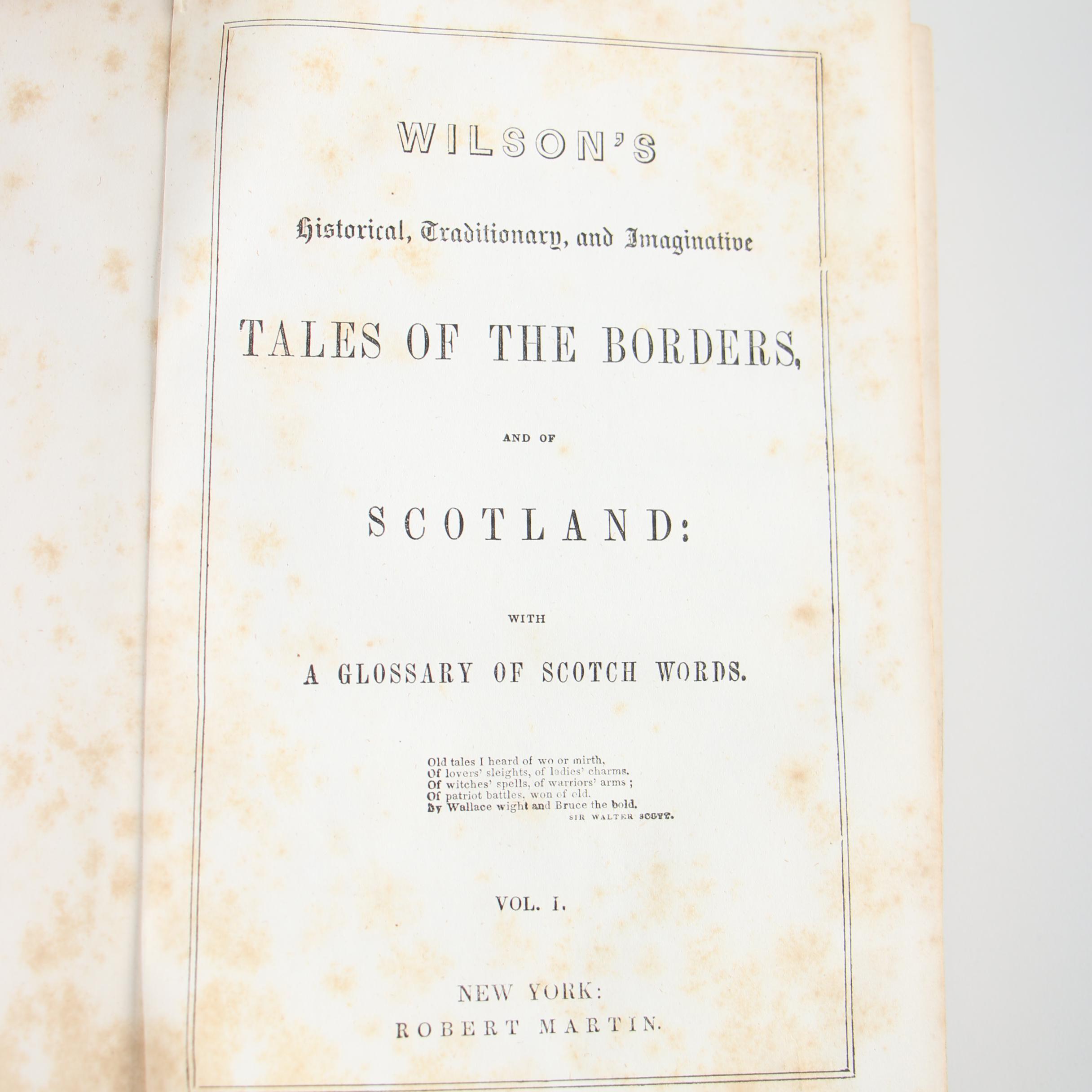 "Wilson's Tales of the Borders" Complete Five-Volume Set, 1848–1853