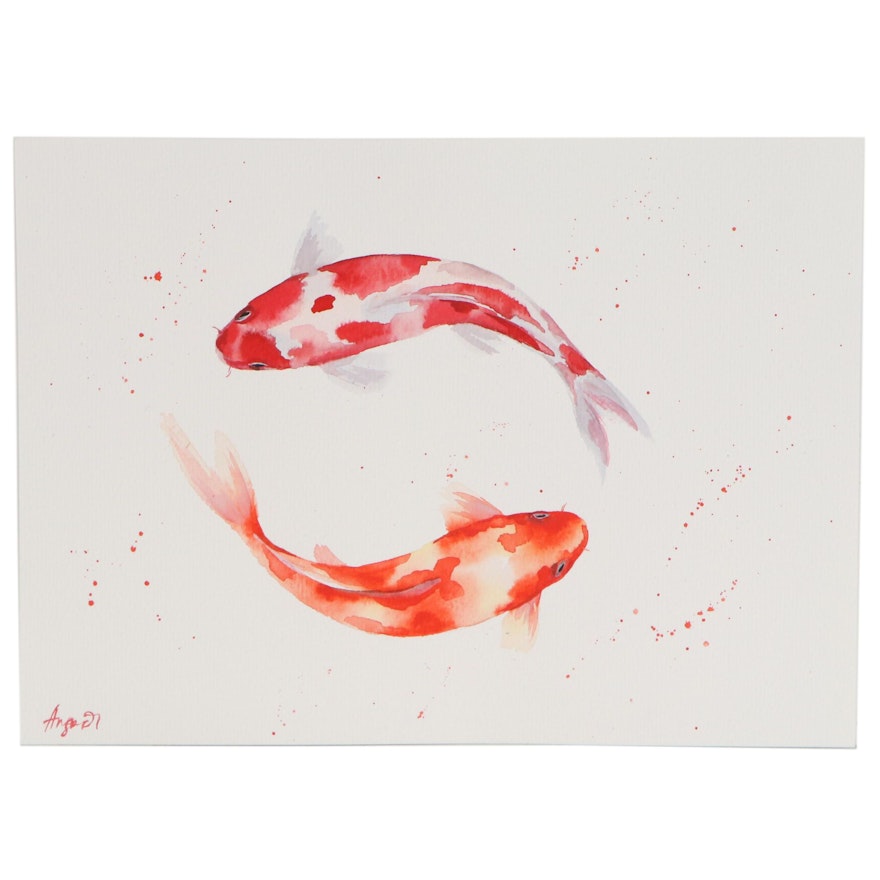 Anne Gorywine Watercolor Painting of Koi Fish, 2020