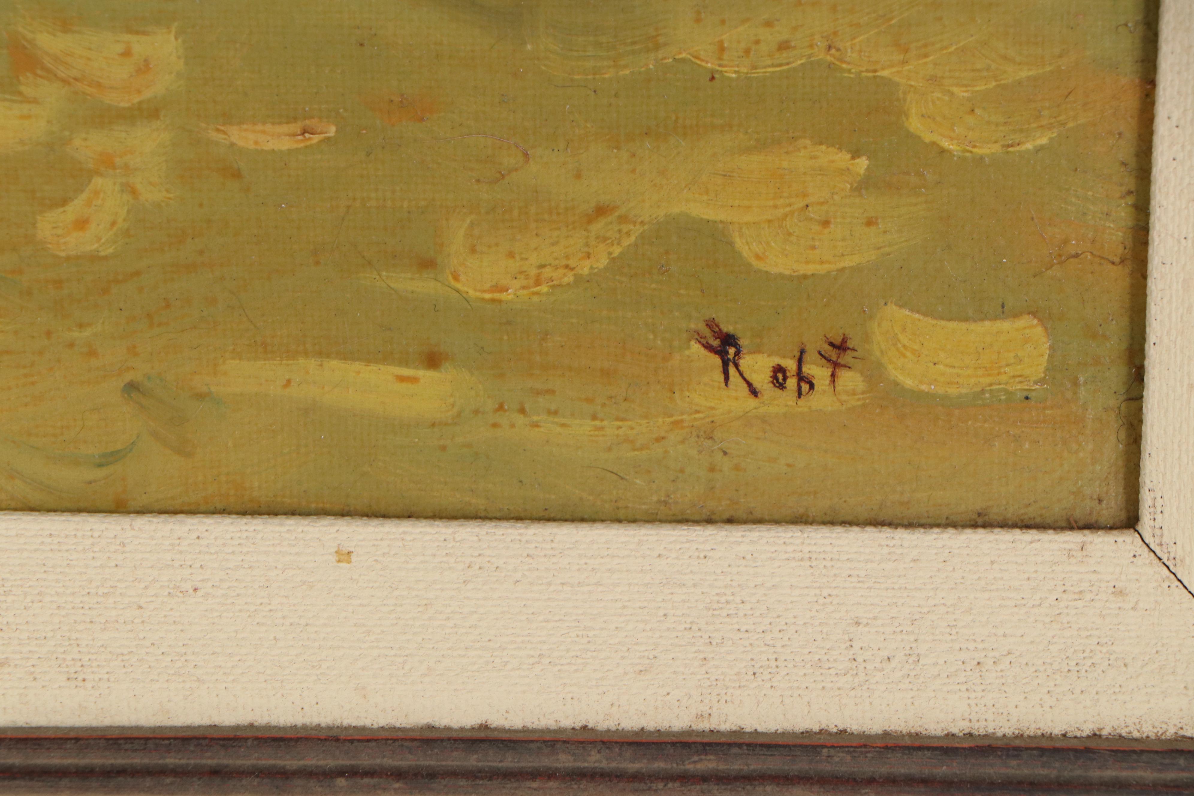 Robert Learned Hand Acrylic Painting of Horses and Cattle, Mid-Late 20th Century