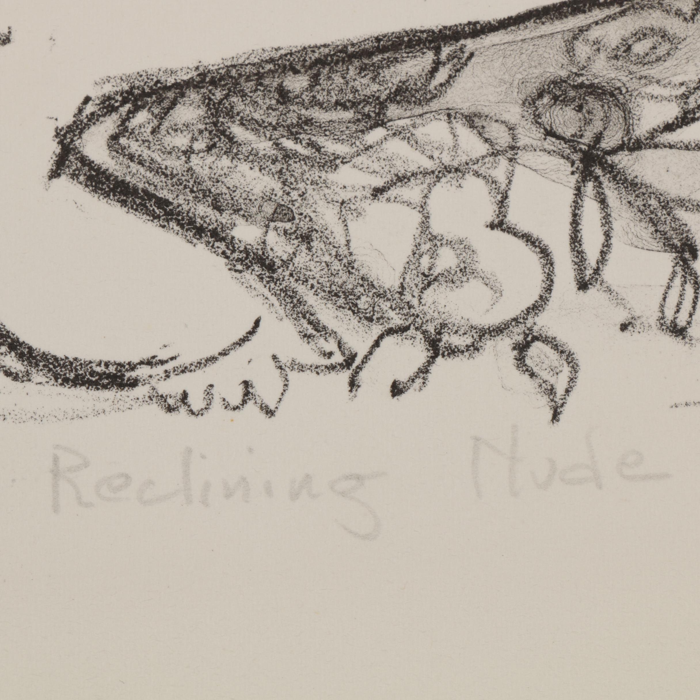 Yolanda Fusco Figurative Lithograph "Reclining Nude", Mid to Late 20th Century