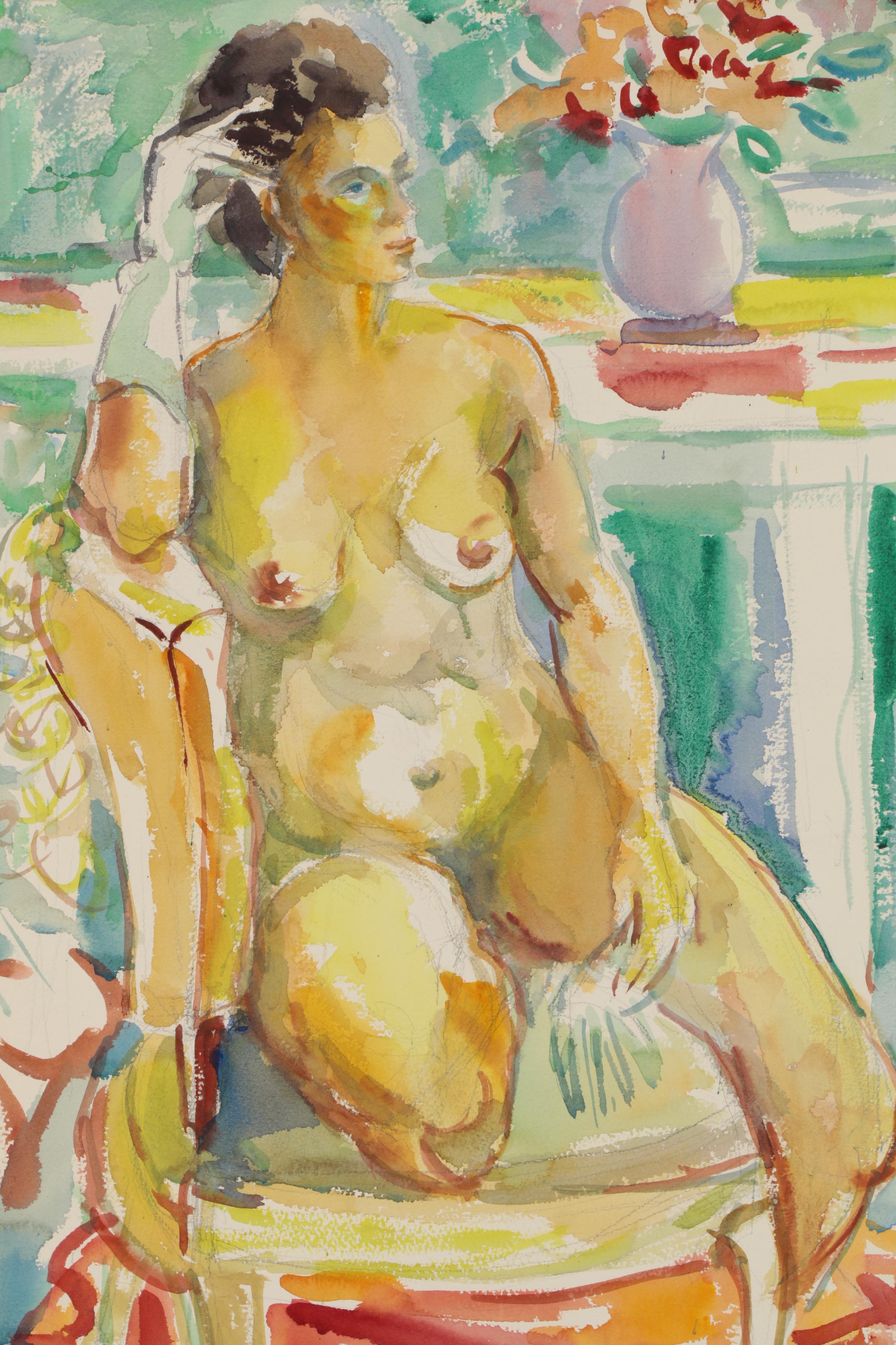Yolanda Fusco Watercolor Figure Painting of Female Nude