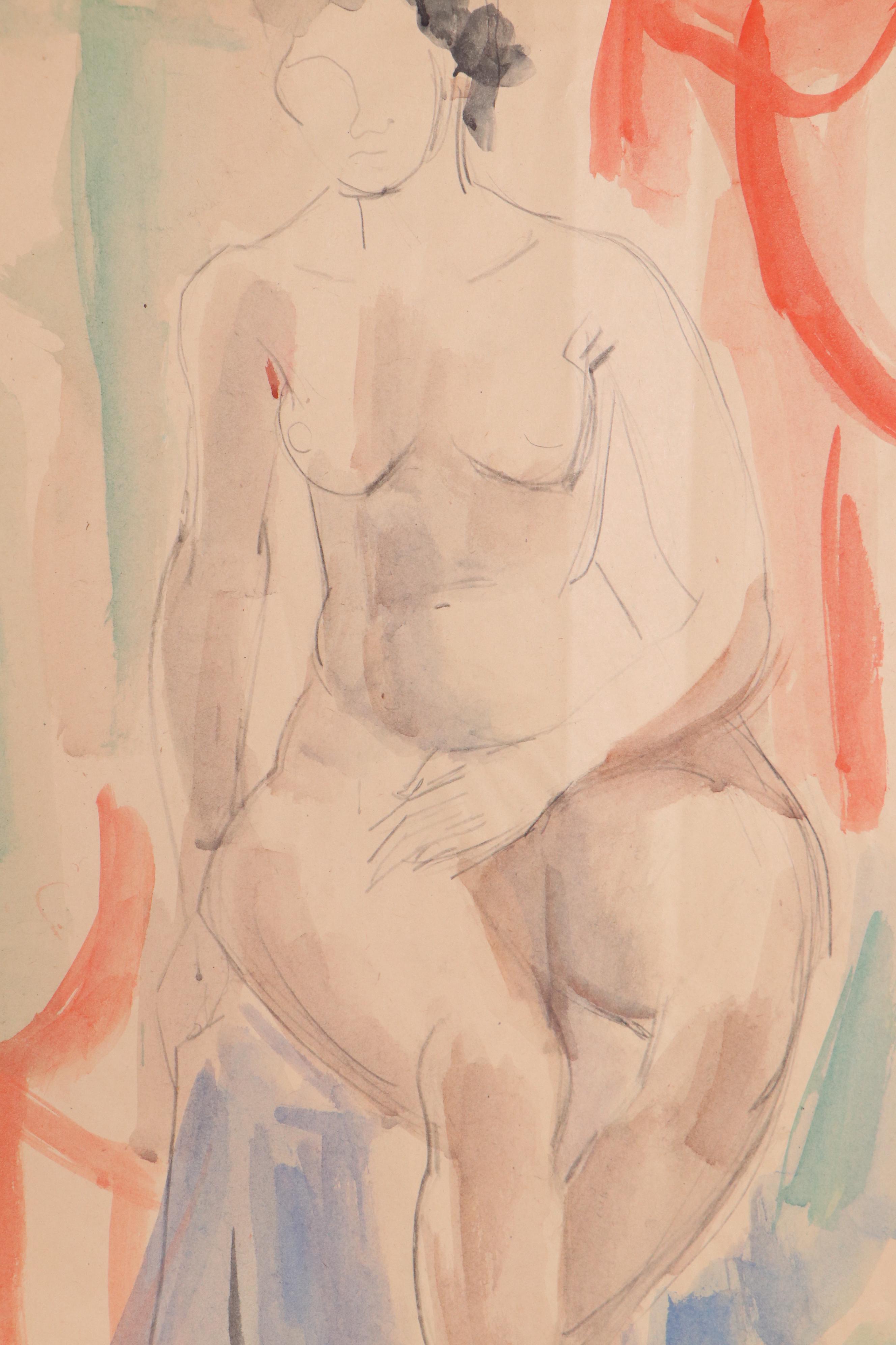 Yolanda Fusco Watercolor Figure Paintings, Mid to Late 20th Century