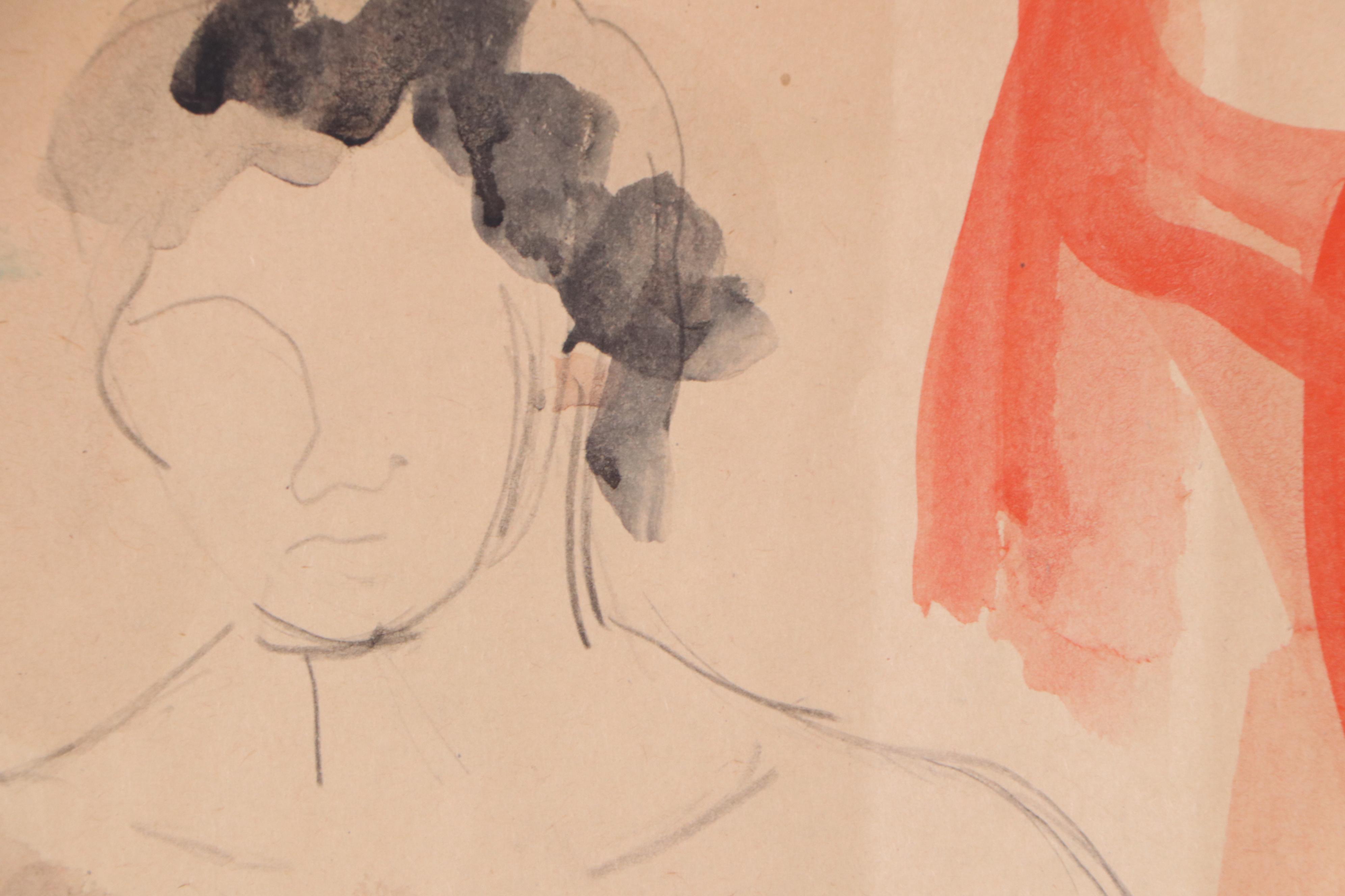 Yolanda Fusco Watercolor Figure Paintings, Mid to Late 20th Century