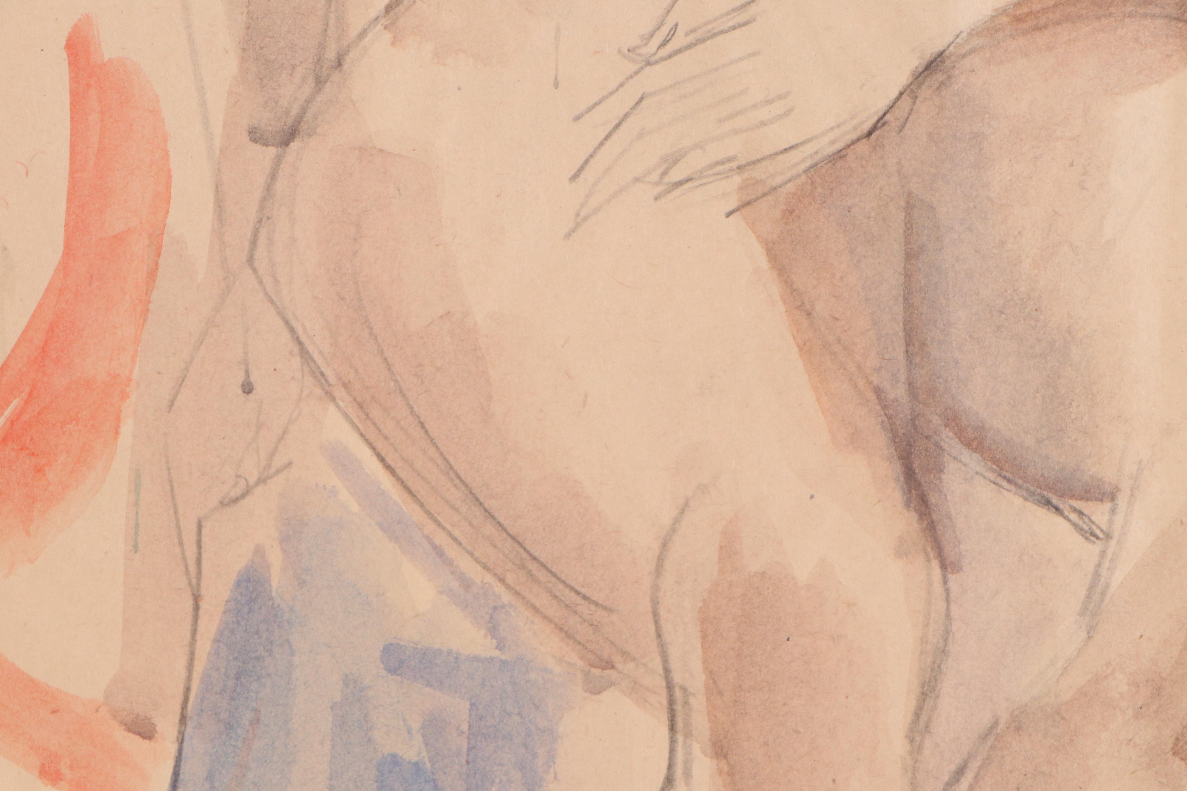 Yolanda Fusco Watercolor Figure Paintings, Mid to Late 20th Century