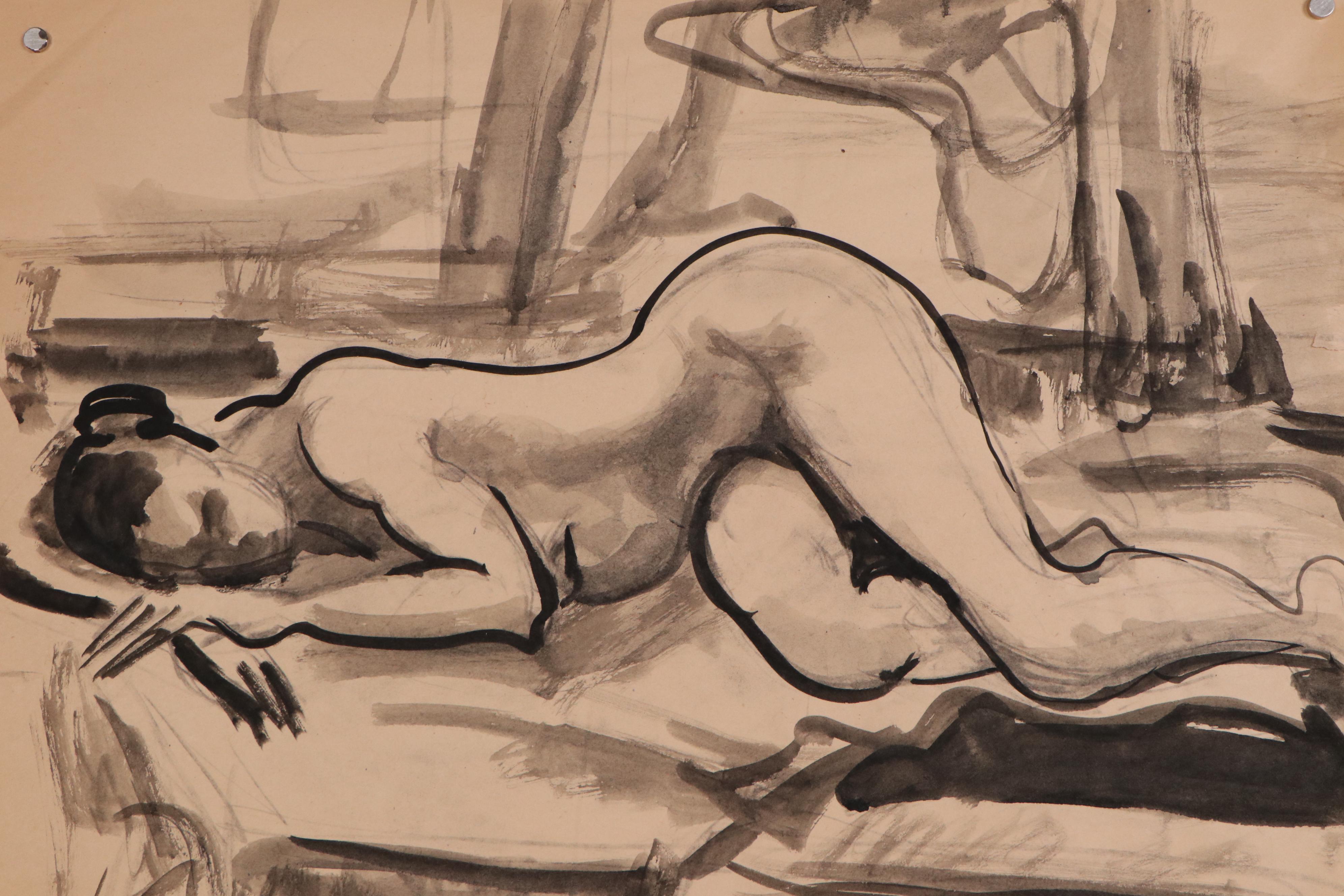 Yolanda Fusco Watercolor Figure Paintings, Mid to Late 20th Century