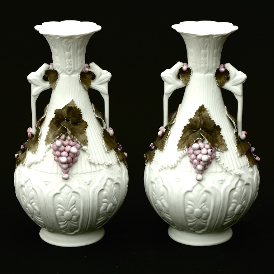Wedgwood Grape and Vines Porcelain Vases, Early to Mid 20th Century
