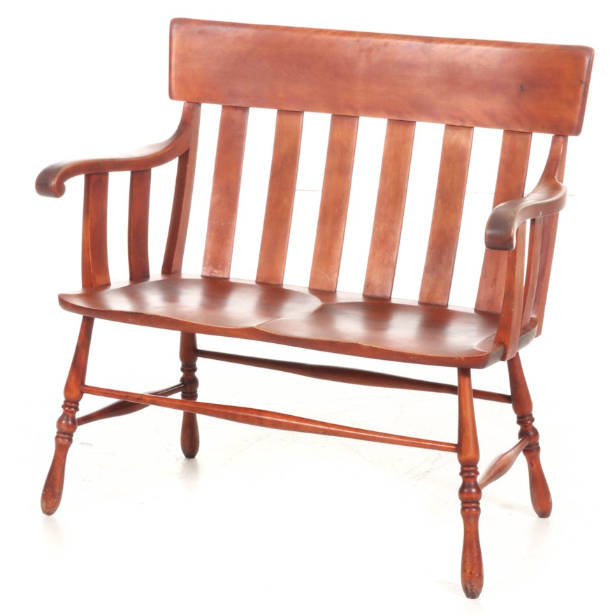 Stained Oak Wood Settee, Mid 20th Century