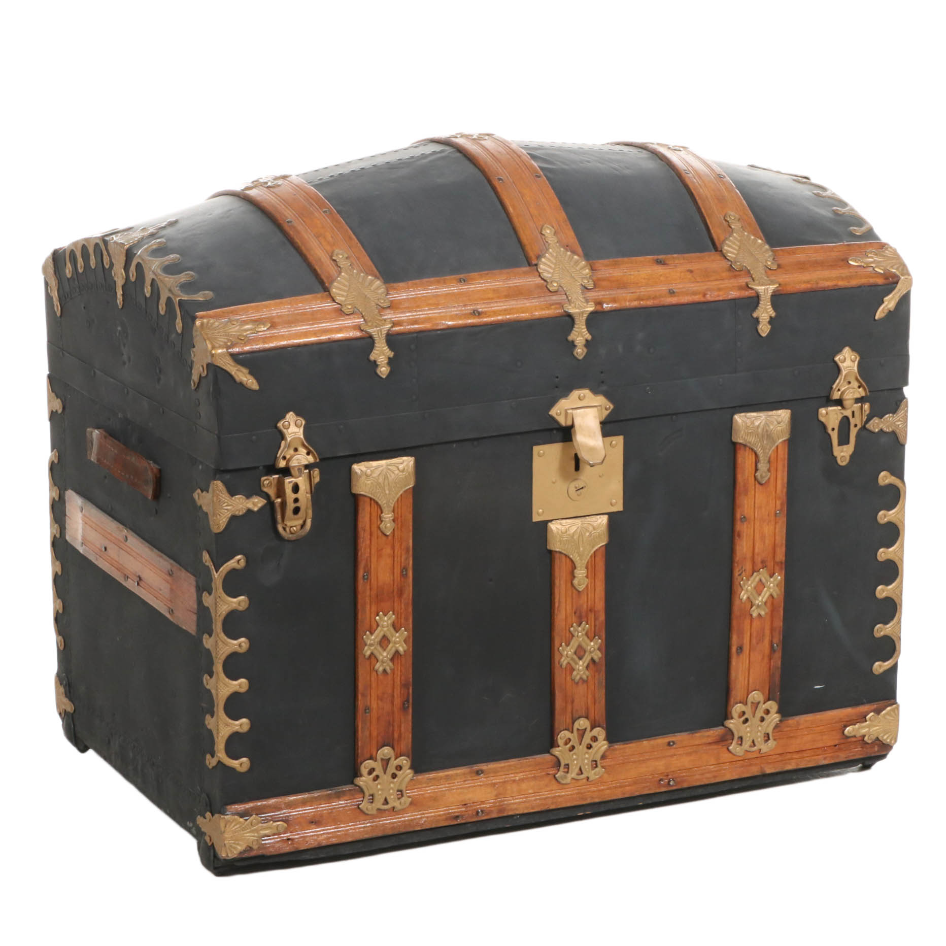 Wood Framed Metal Steamer Trunk, Early 20th Century