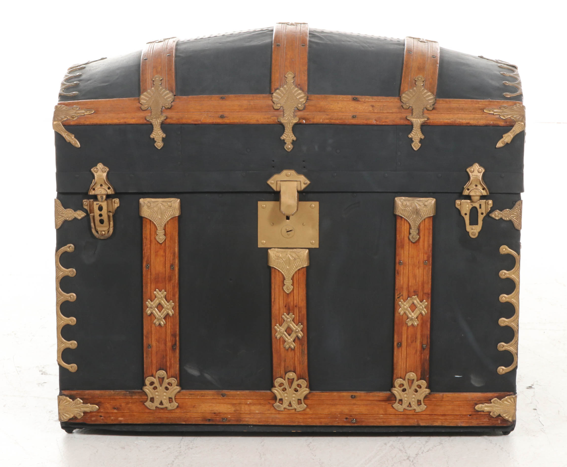 Wood Framed Metal Steamer Trunk, Early 20th Century