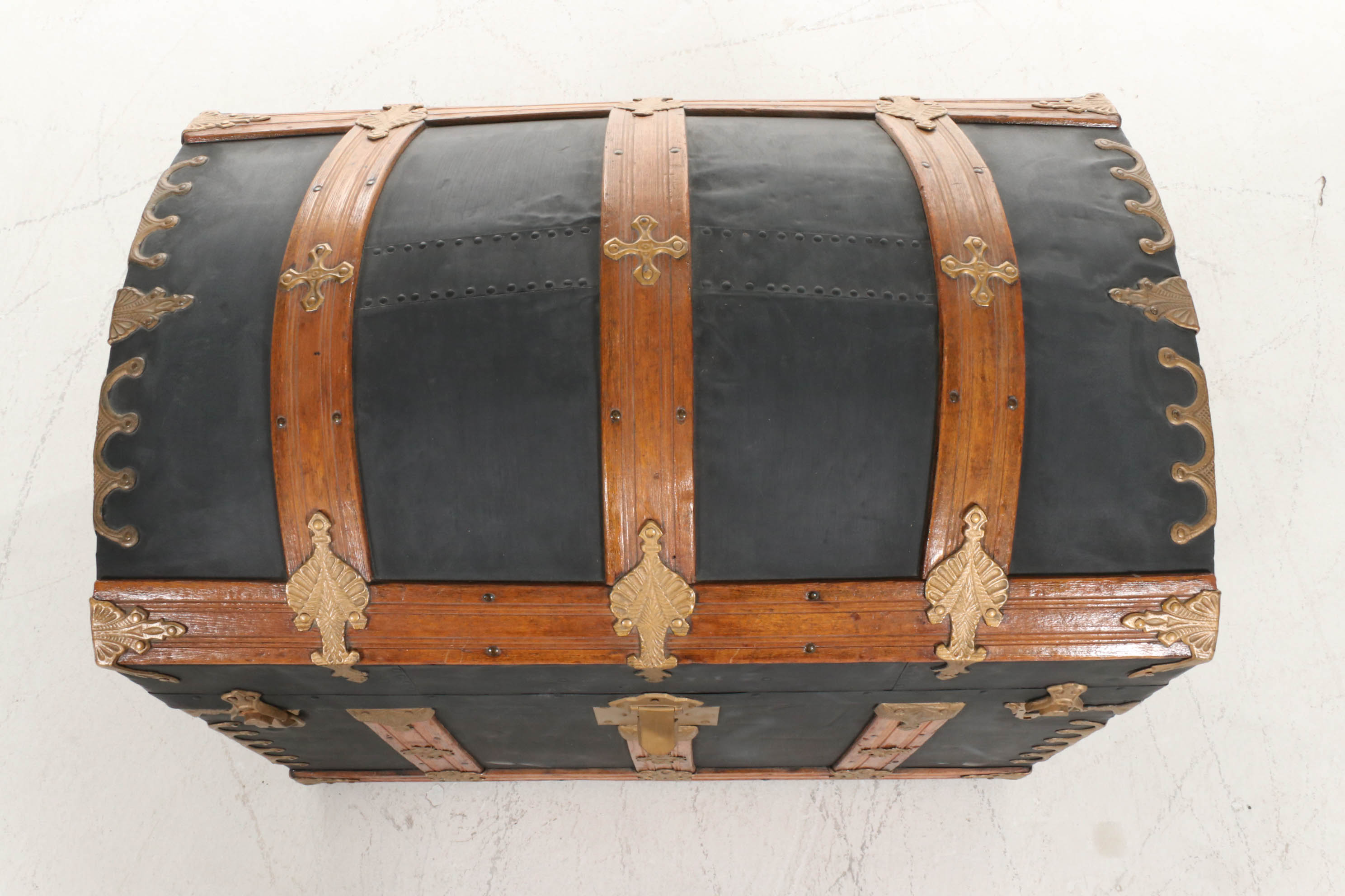 Wood Framed Metal Steamer Trunk, Early 20th Century