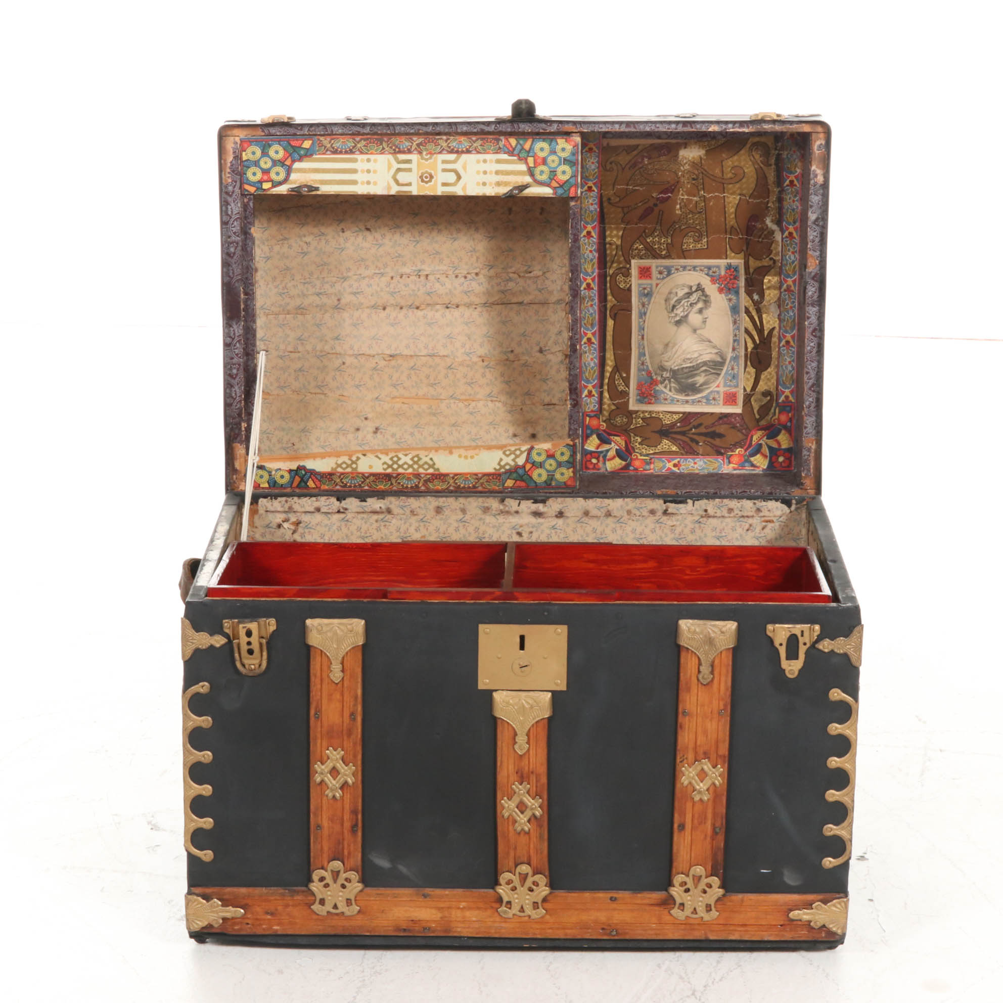 Wood Framed Metal Steamer Trunk, Early 20th Century