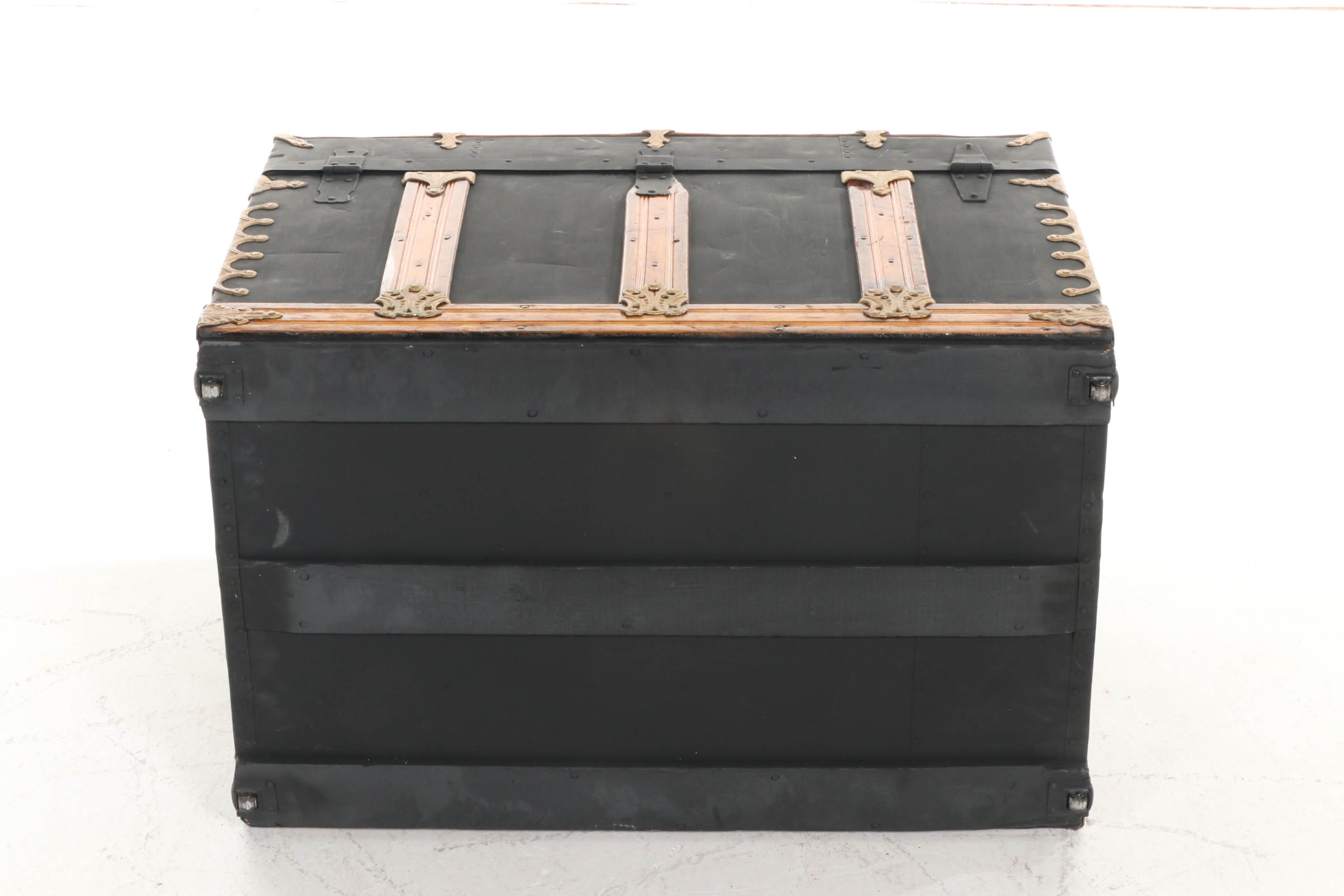 Wood Framed Metal Steamer Trunk, Early 20th Century