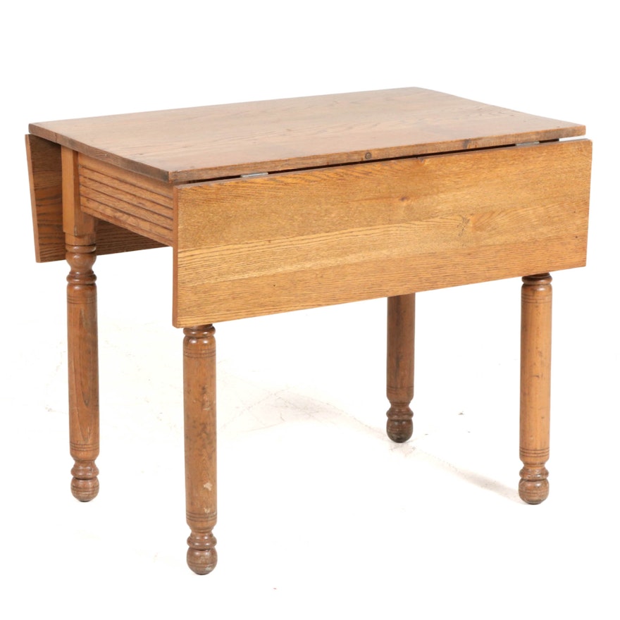 Oak Drop Leaf Kitchen Work Table, Early to Mid 20th Century