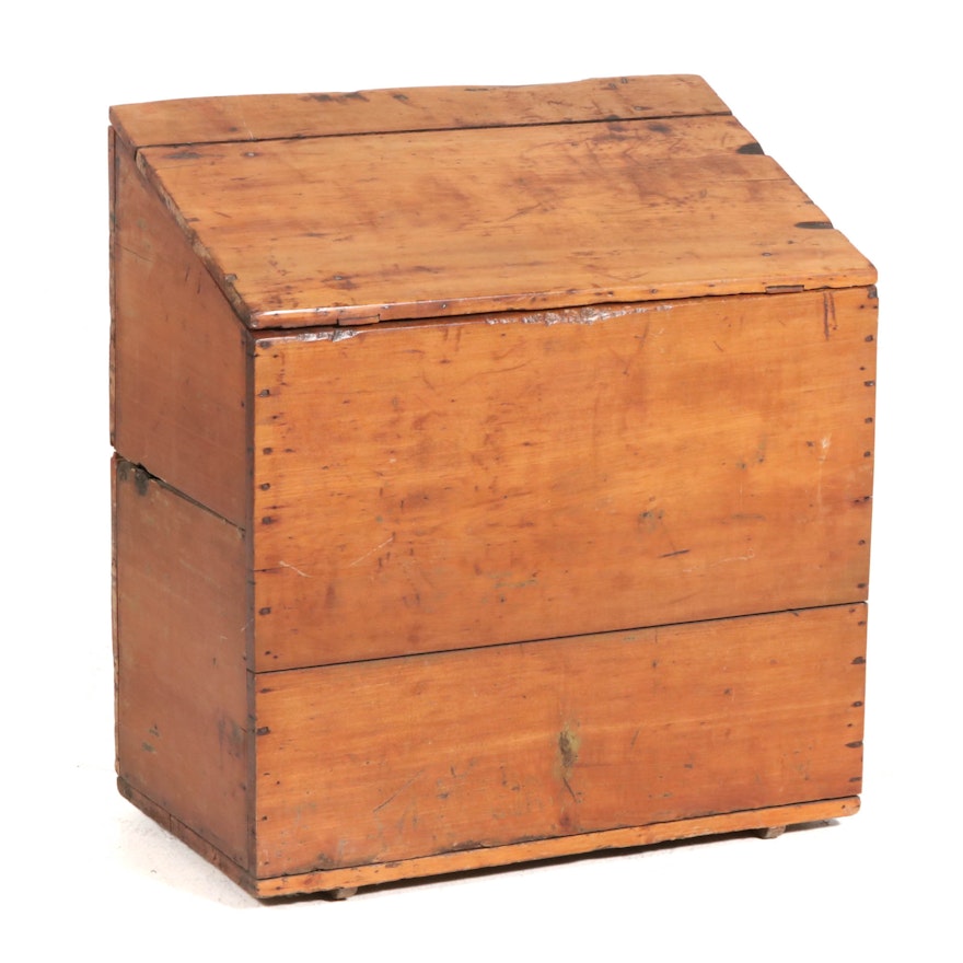 American Primitive Hand-Crafted Slant Top Grain Box, Late 19th to Early 20th C.