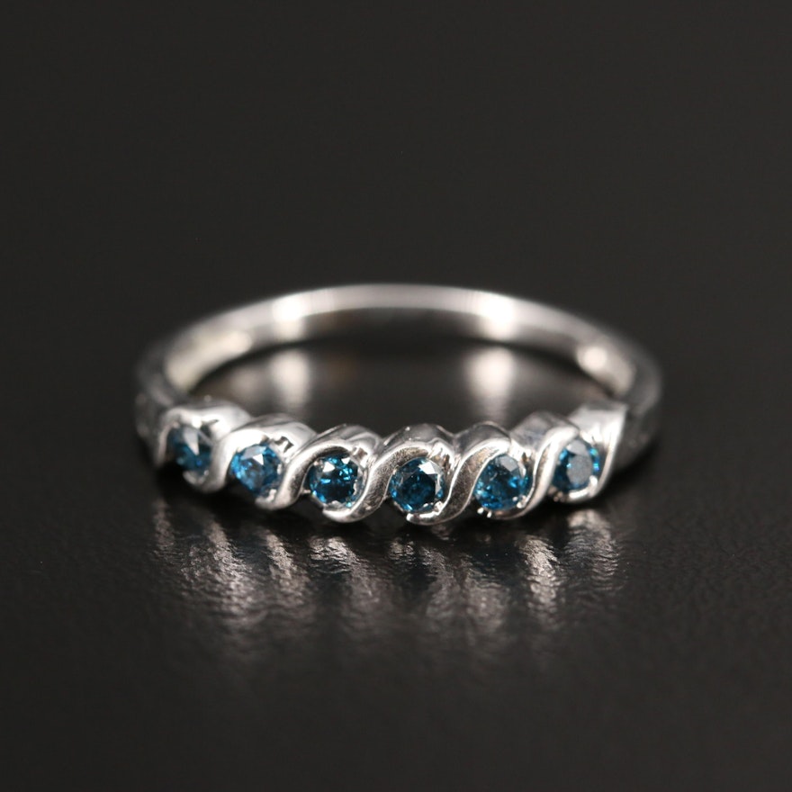 10K Blue Diamond Band with S Link Motif