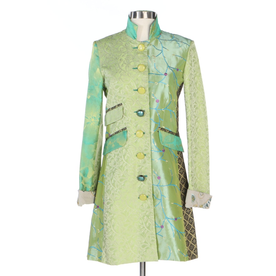 Desigual Green Embroidered Patchwork Brocade Jacket