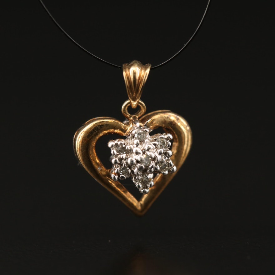 10K Diamond Cluster Heart Pendant