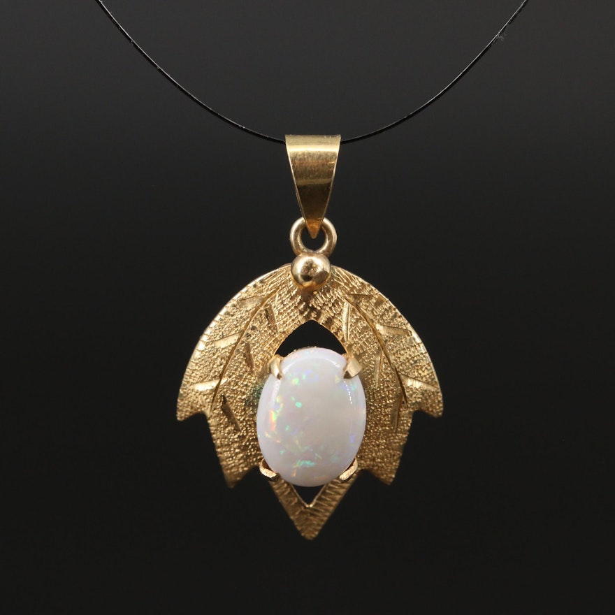 14K Opal Leaf Pendant