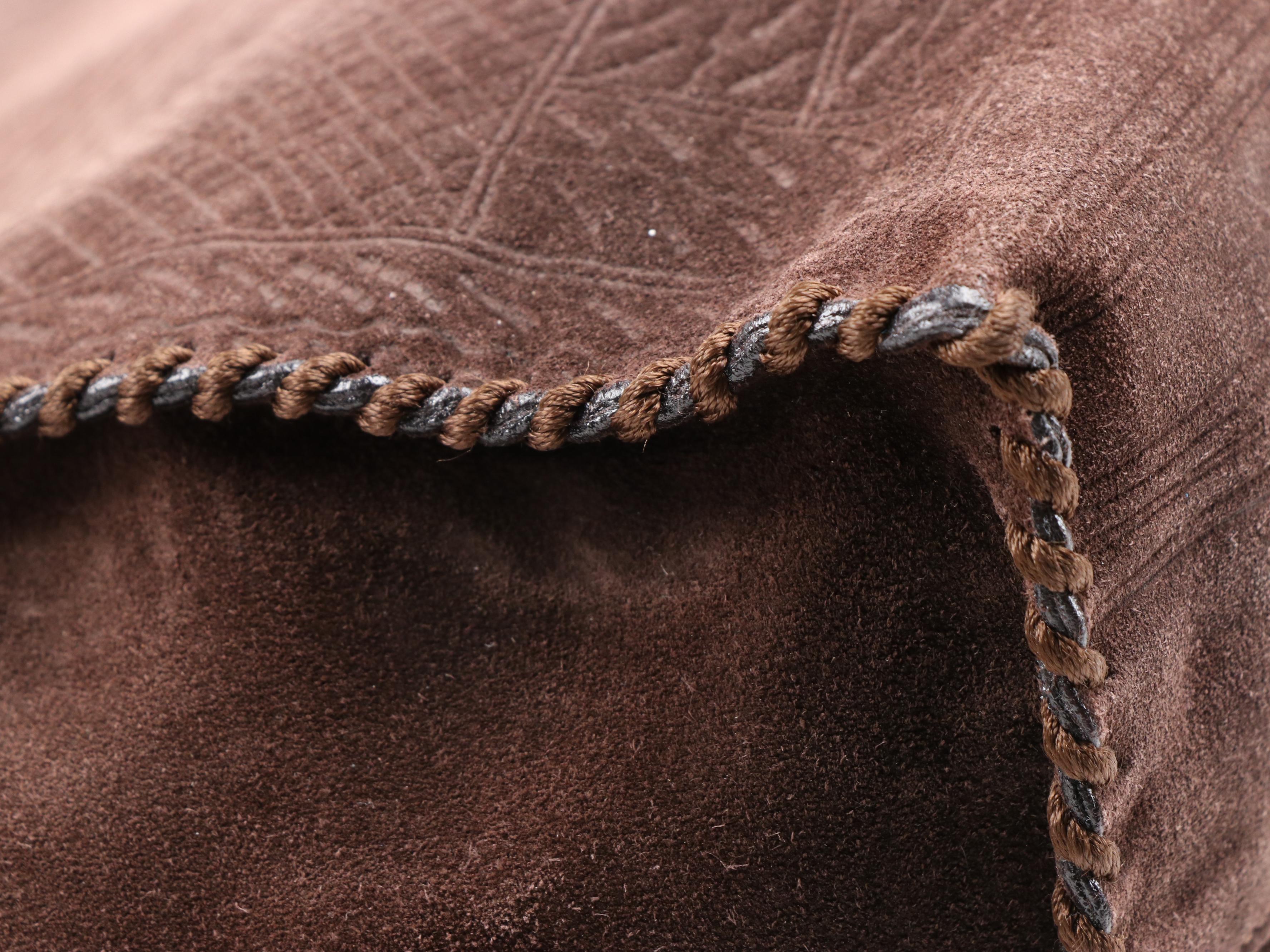 Prada Dark Brown Embossed Suede Tote Bag with Whipstitch Trim