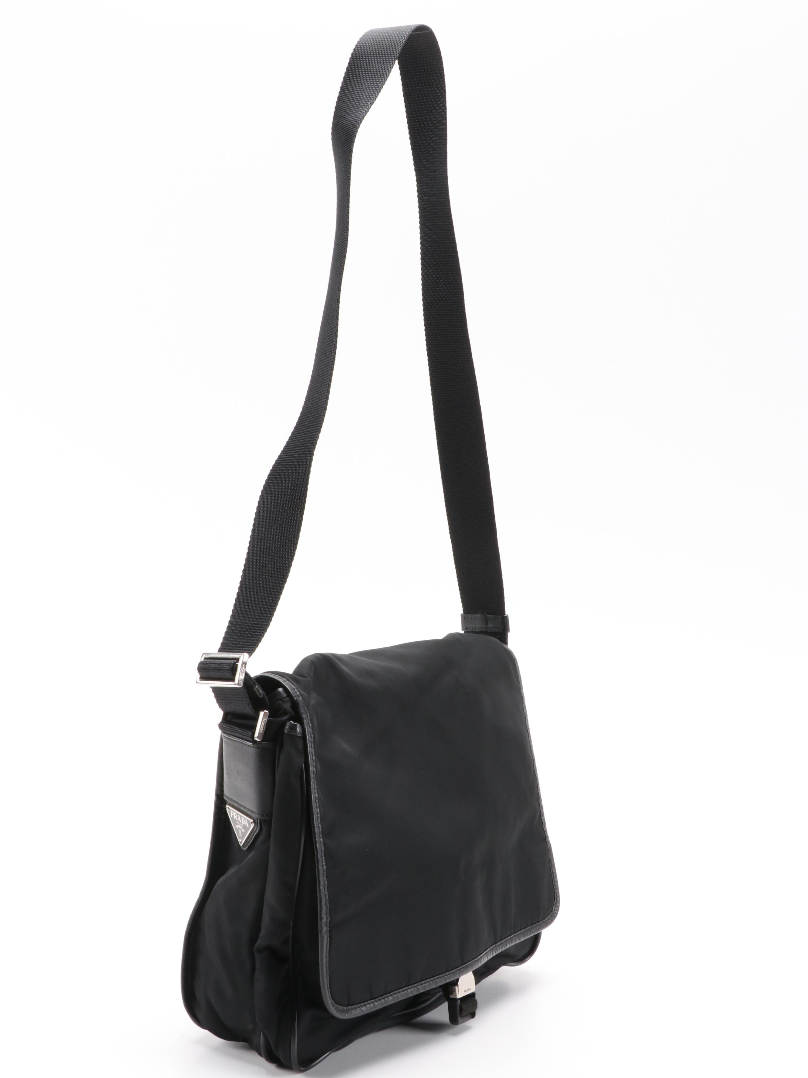 Prada Black Nylon Messenger Bag with Saffiano Leather Trim