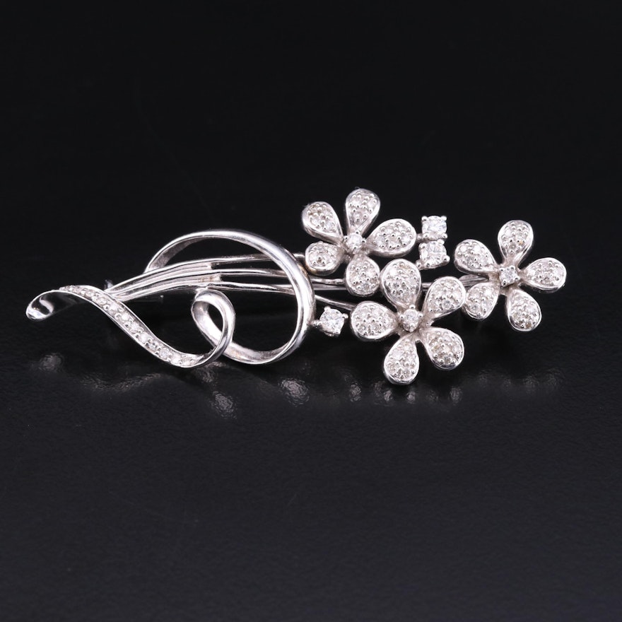 14K Diamond Flower Bouquet Brooch